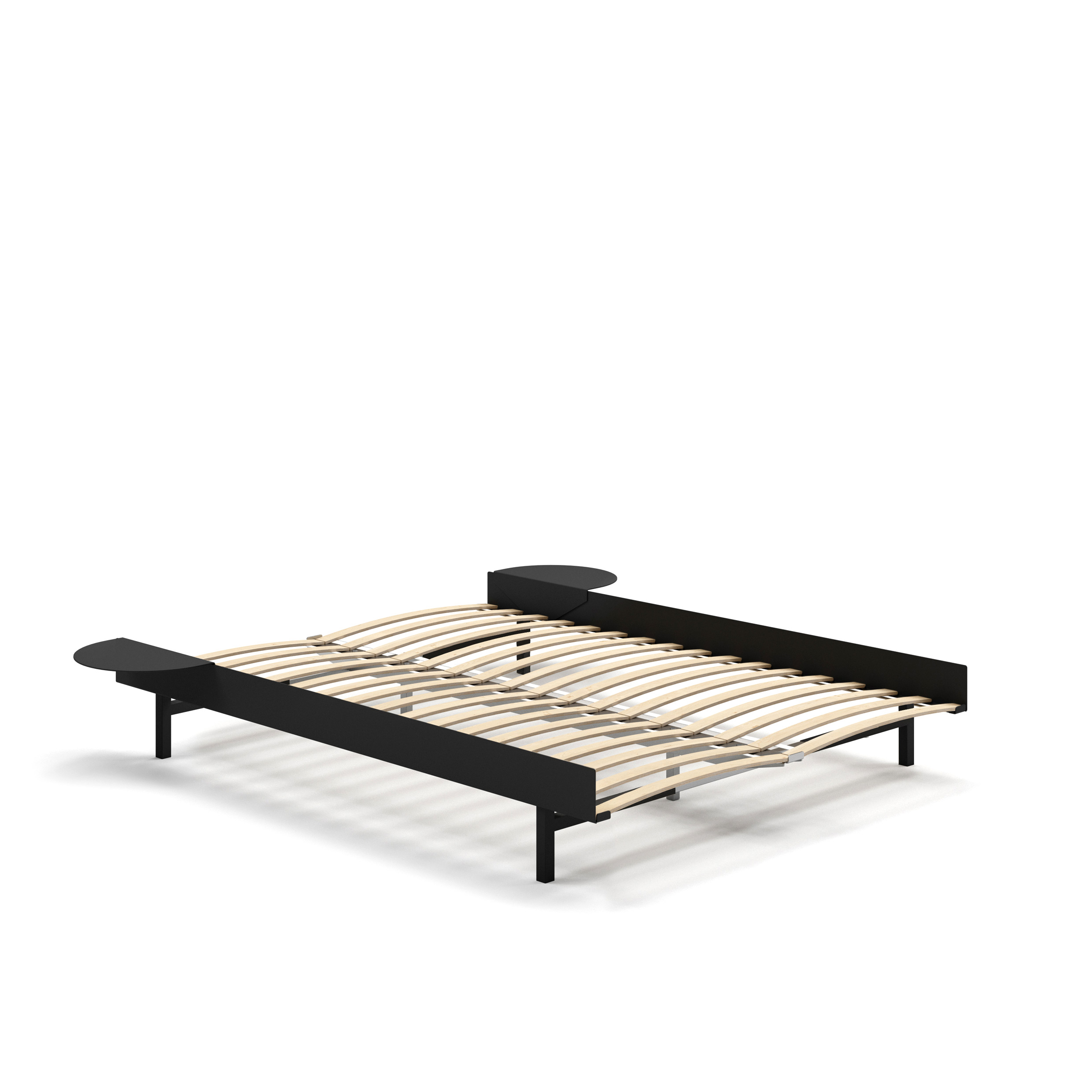 MOEBE // BED 140 CM (low) - BLACK | WITH SLATS | 2x SIDE TABLE