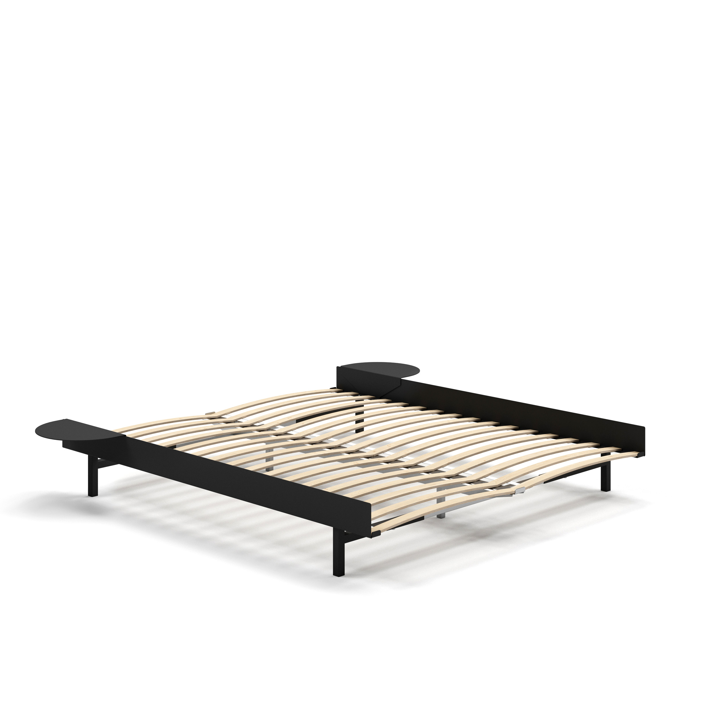 MOEBE // BED 160 CM (low) - BLACK | WITH SLATS | 2x SIDE TABLE