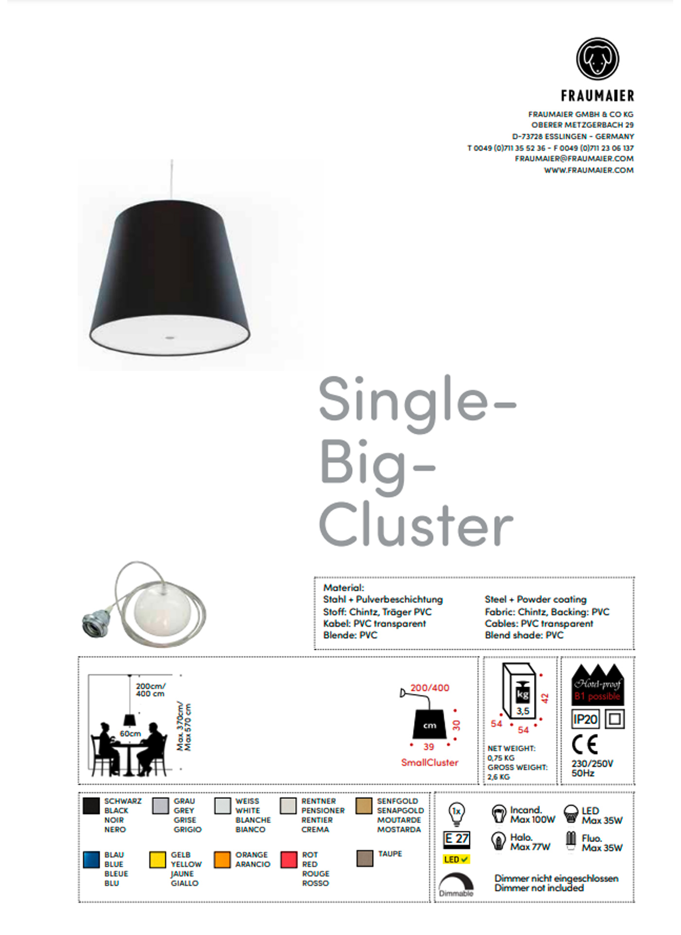 frauMaier // Single BigCluster - Pendant lamp, orange