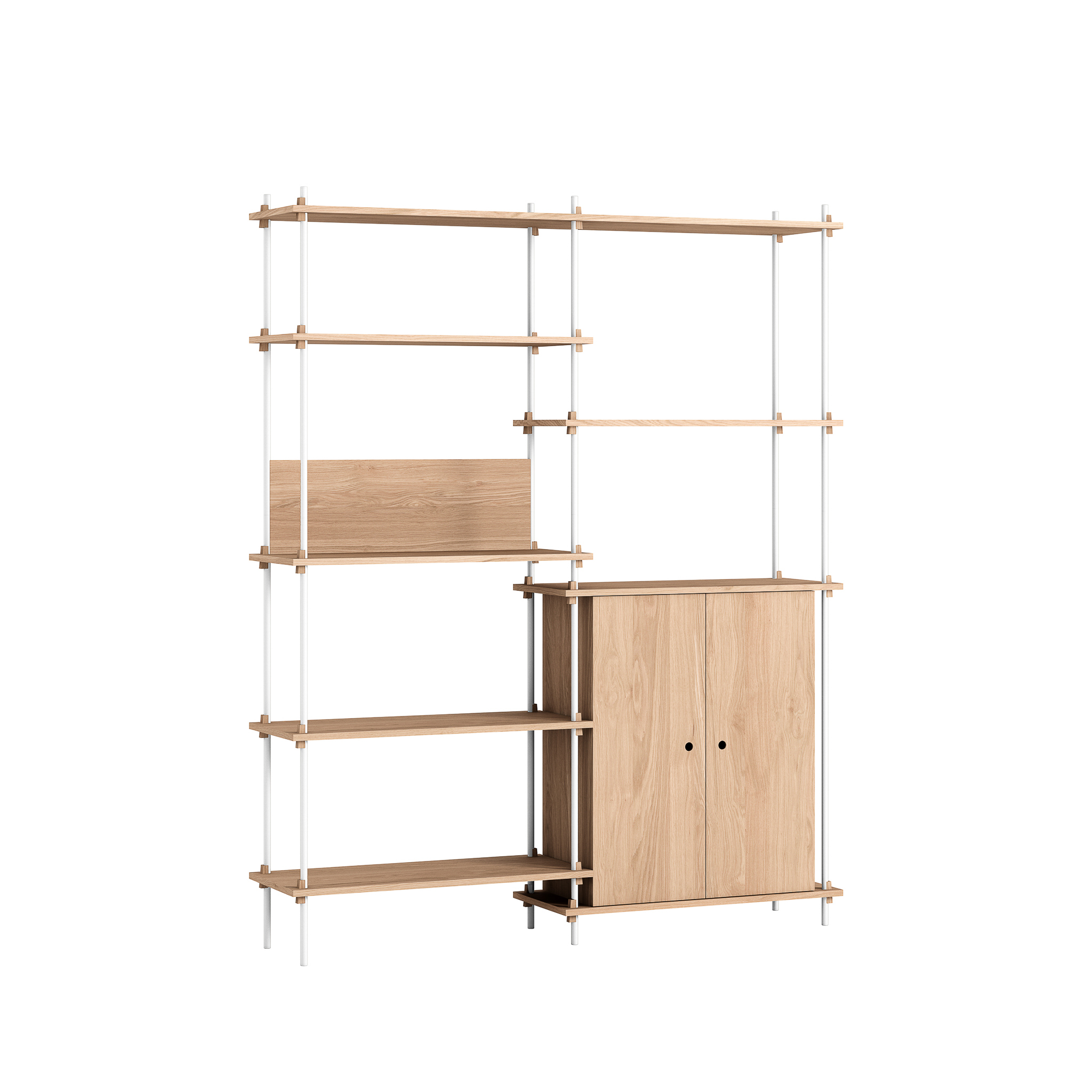 MOEBE // SHELVING SYSTEM - S.200.2.I | 200CM x 163CM |  OAK SHELVES |  WHITE LEGS