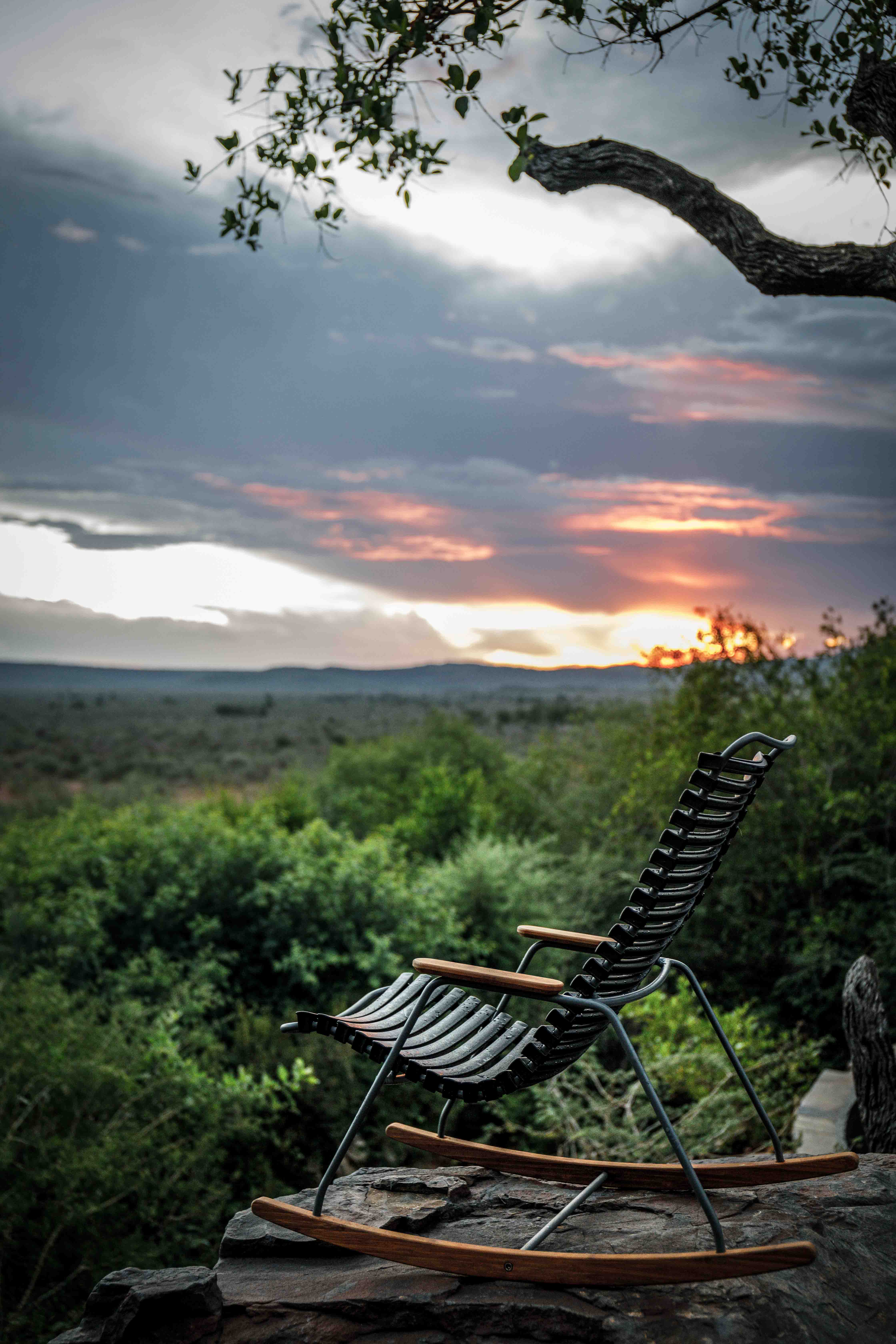 Houe // ReCLIPS Rocking Chair - Armrest bamboo, color olive green