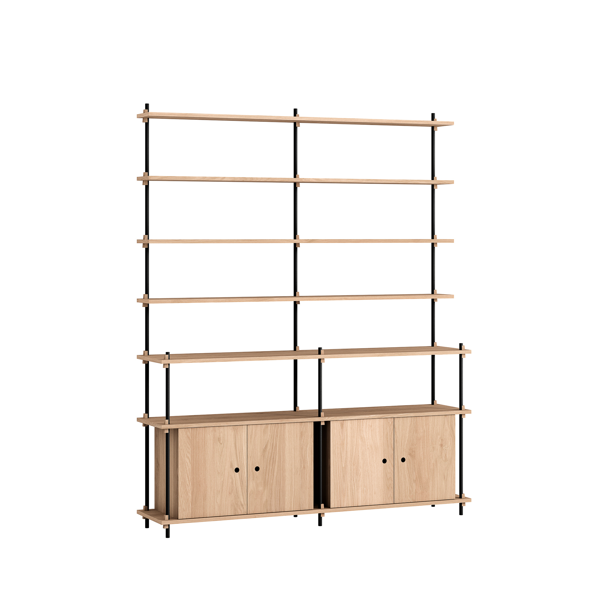 MOEBE // SHELVING SYSTEM - S.200.2.H | 200CM x 163CM |  OAK SHELVES |  BLACK LEGS