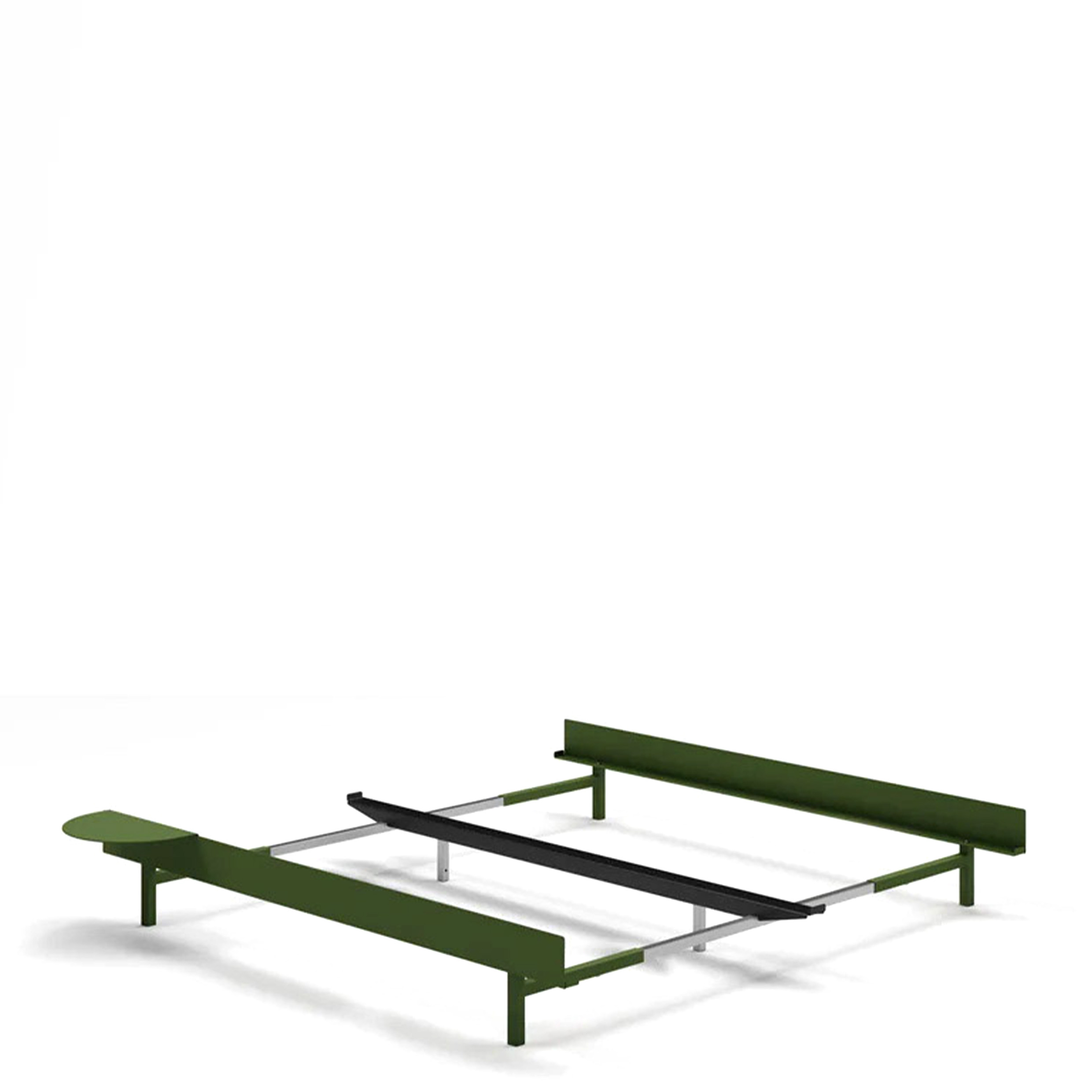 MOEBE // BED 90-180 CM (LOW) - PINE GREEN | NO SLATS | 1x SIDE TABLE