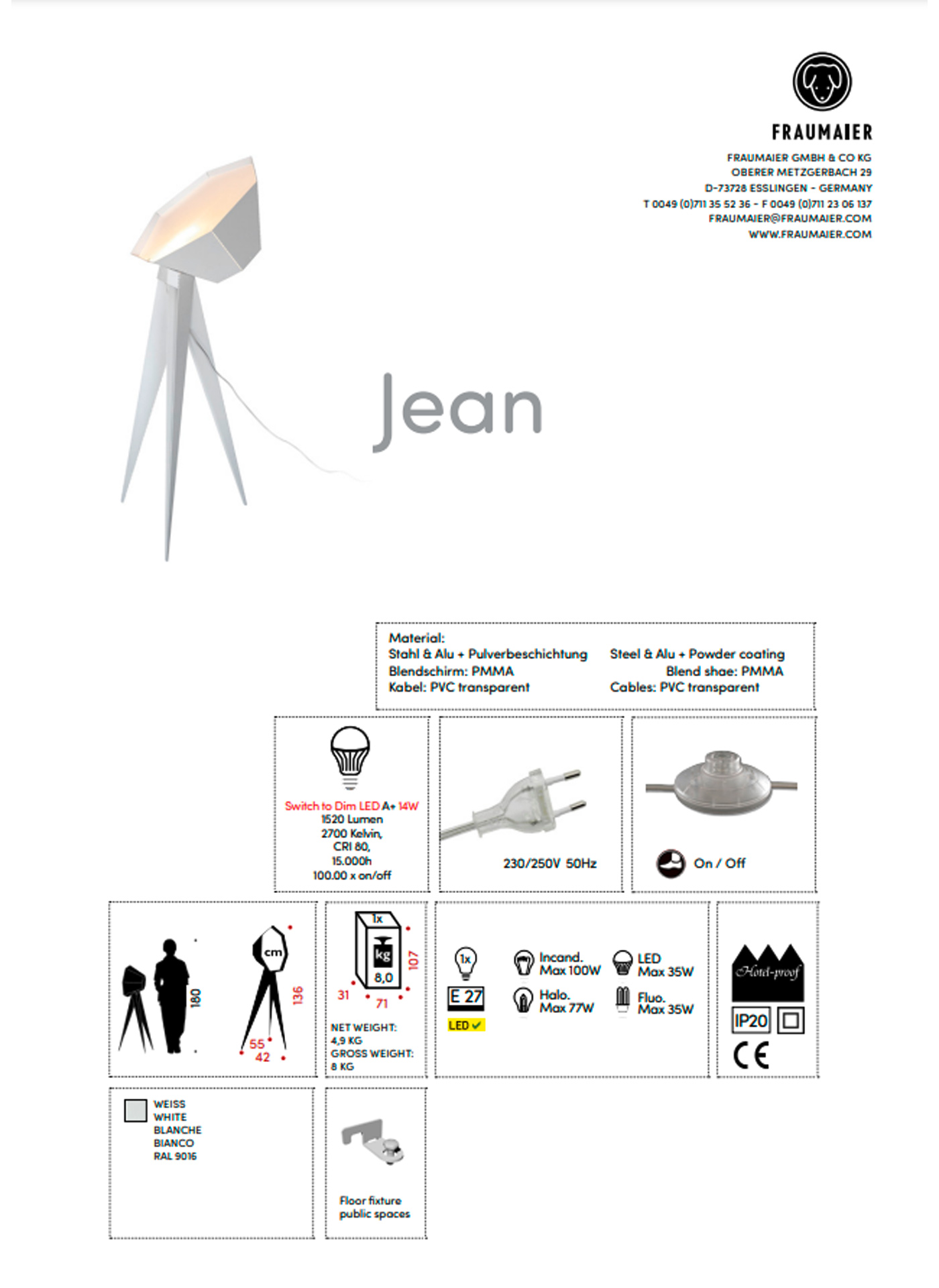 frauMaier // Jean StDim - Floor lamp, white