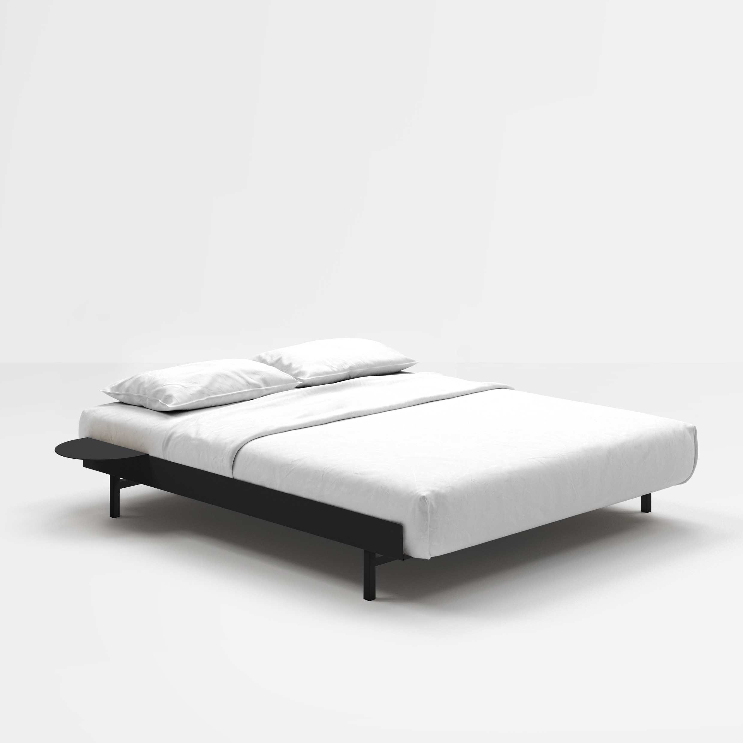 MOEBE // BED - 160 CM | INKL. SLATS + SIDE TABLE | STEEL | BLACK