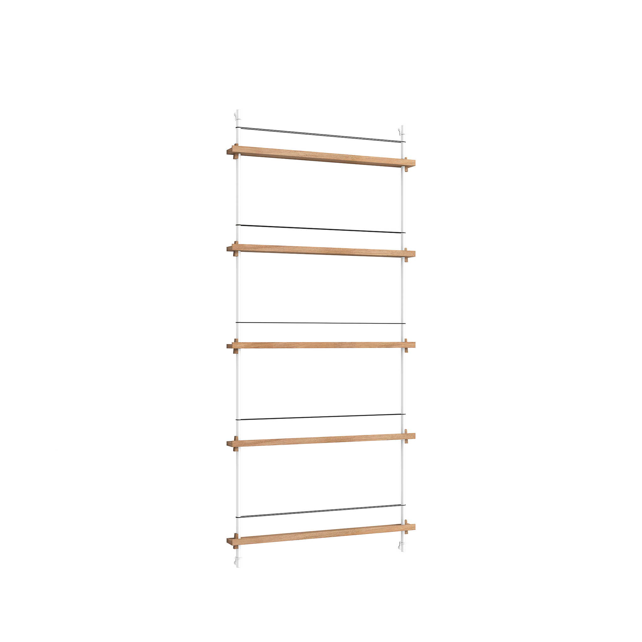 MOEBE // MAGAZINE SHELVING  - MS.180.1 | 180CM x 85CM |  OAK SHELVES |  WHITE LEGS