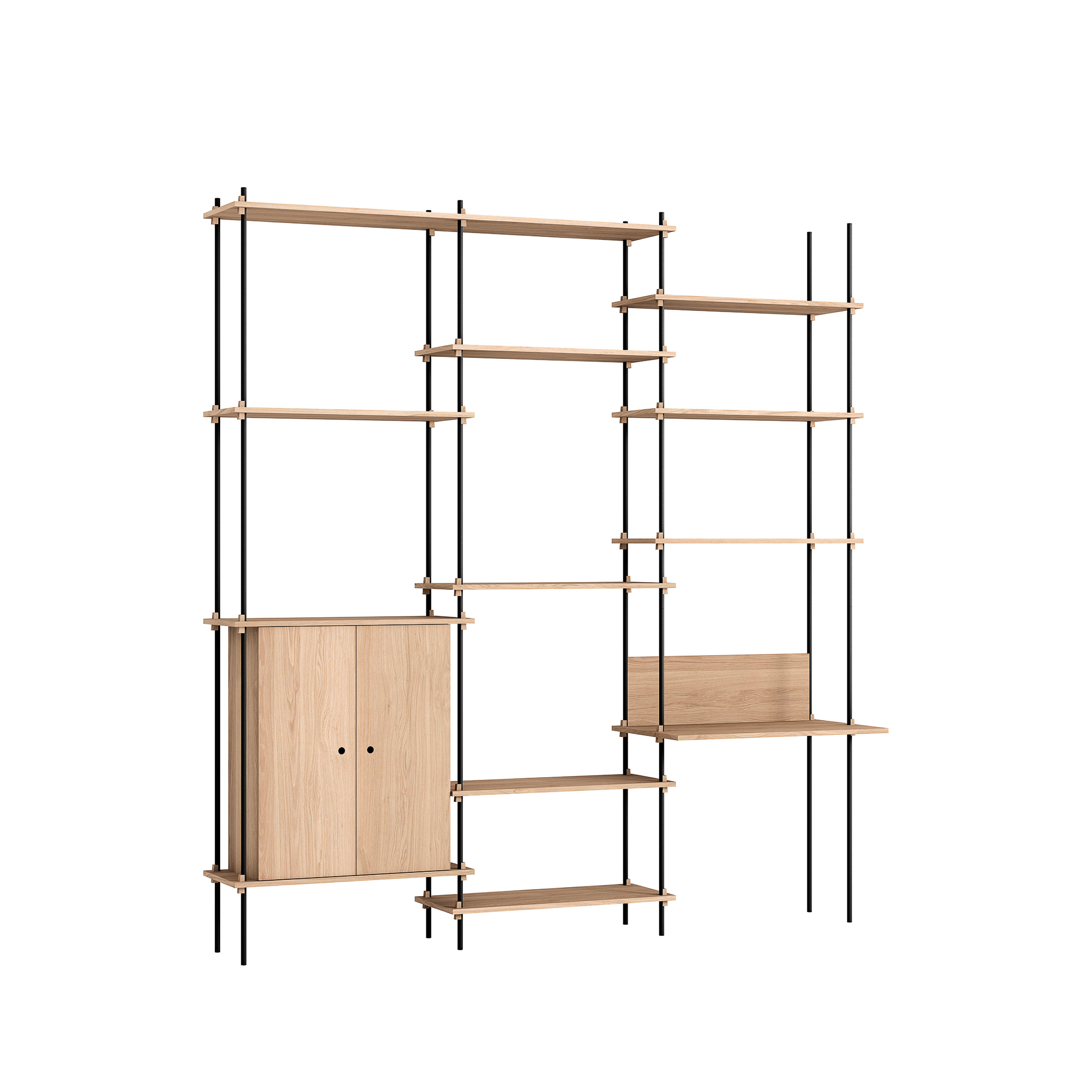 MOEBE // SHELVING SYSTEM - S.255.3.E | 255CM x 240CM |  OAK SHELVES |  BLACK LEGS