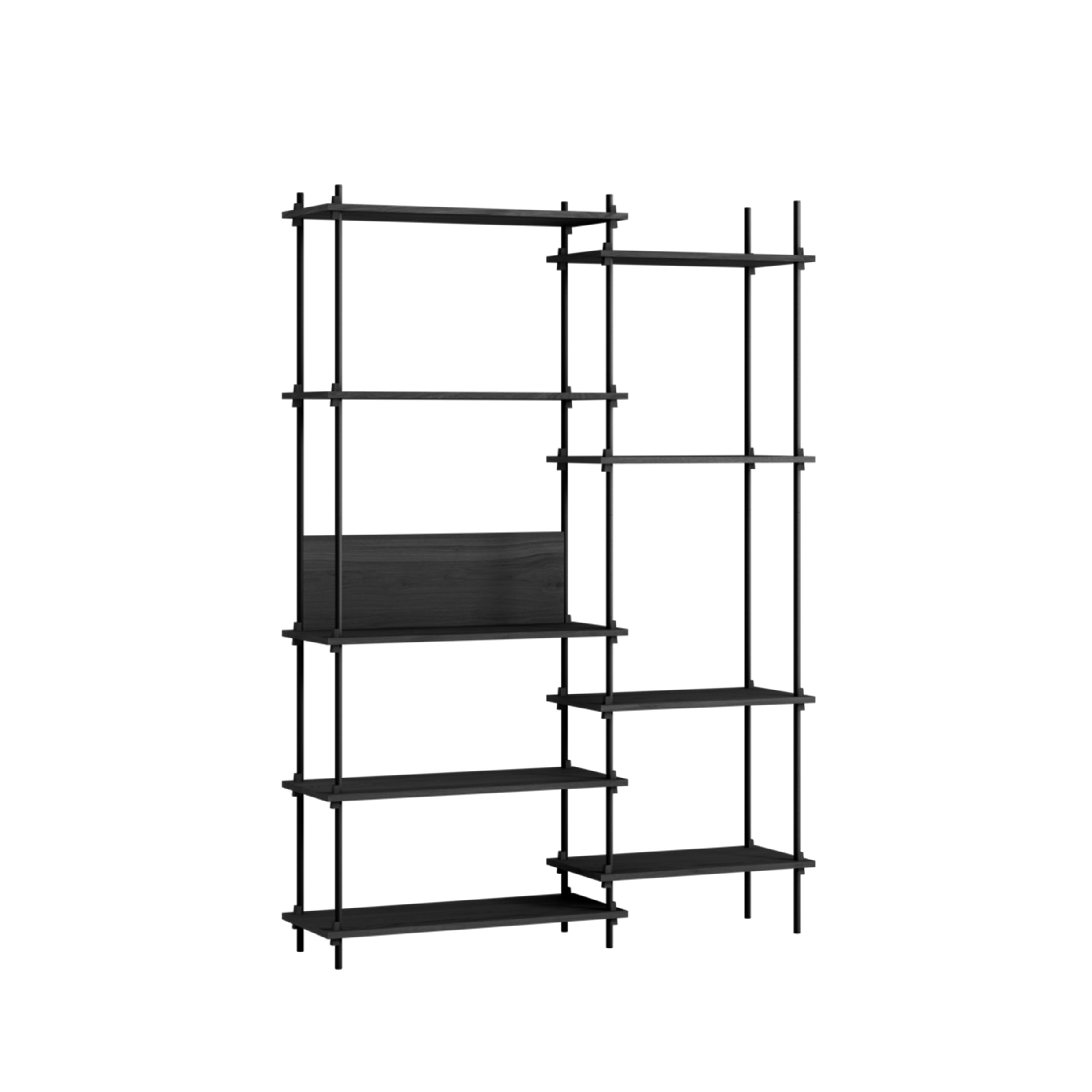 MOEBE // SHELVING SYSTEM - S.200.2.J | 200CM x 142CM |  BLACK SHELVES |  BLACK LEGS