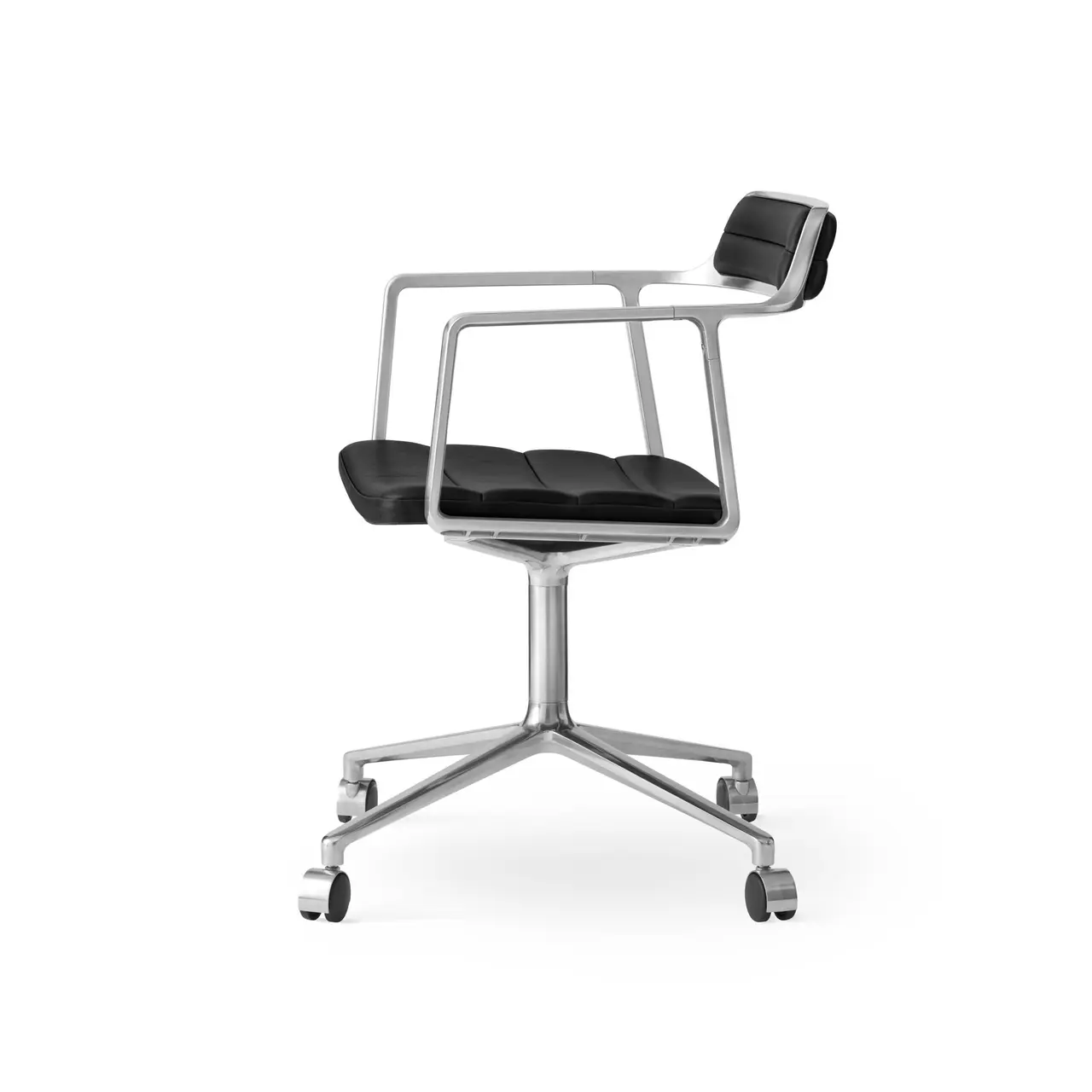 VIPP 452 // SWIVEL CHAIR - BLACK LEATHER, POLISHED FRAME, CASTERS