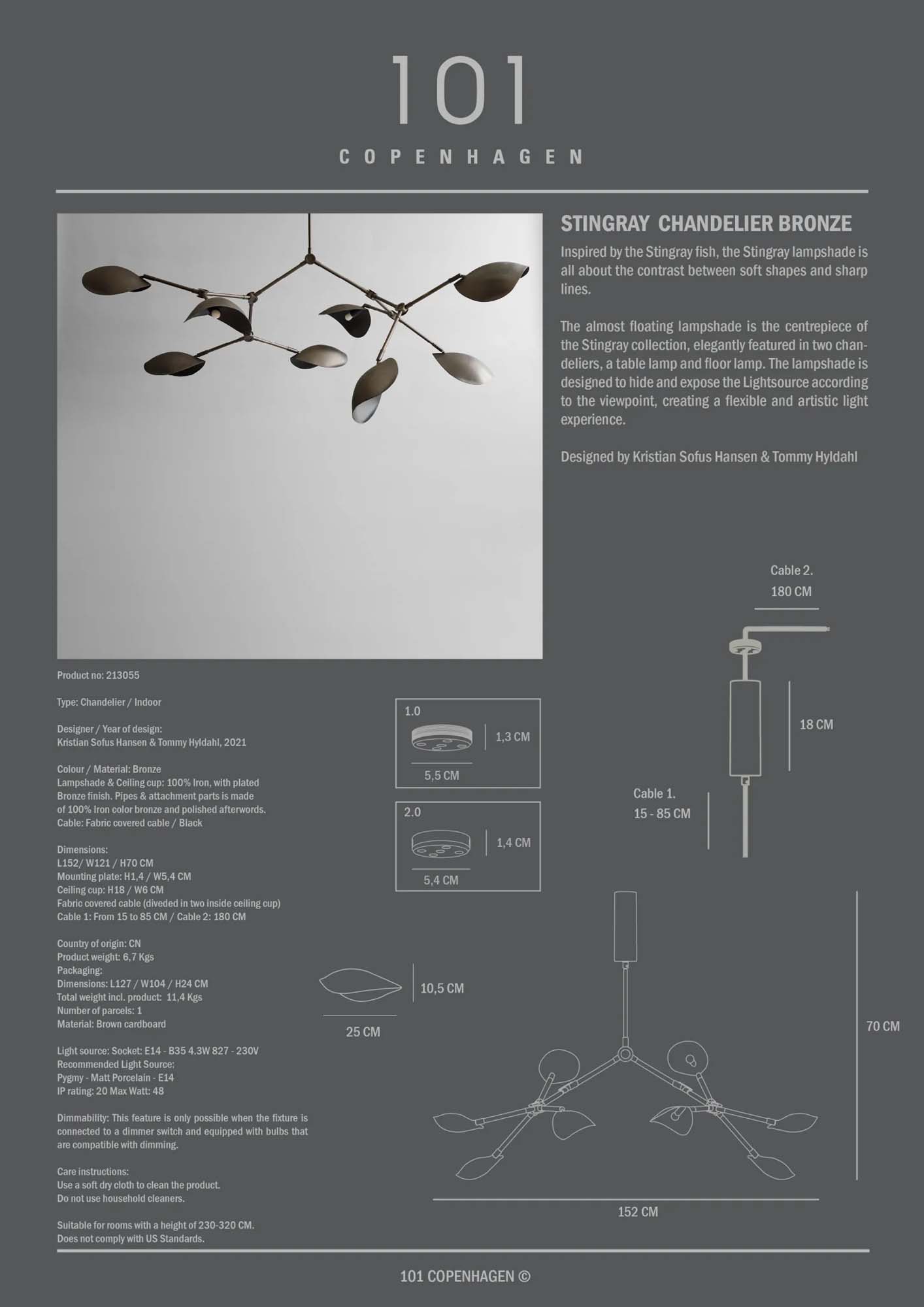 101 COPENHAGEN // STINGRAY CHANDELIER - KRONLEUCHTER | BRONZE