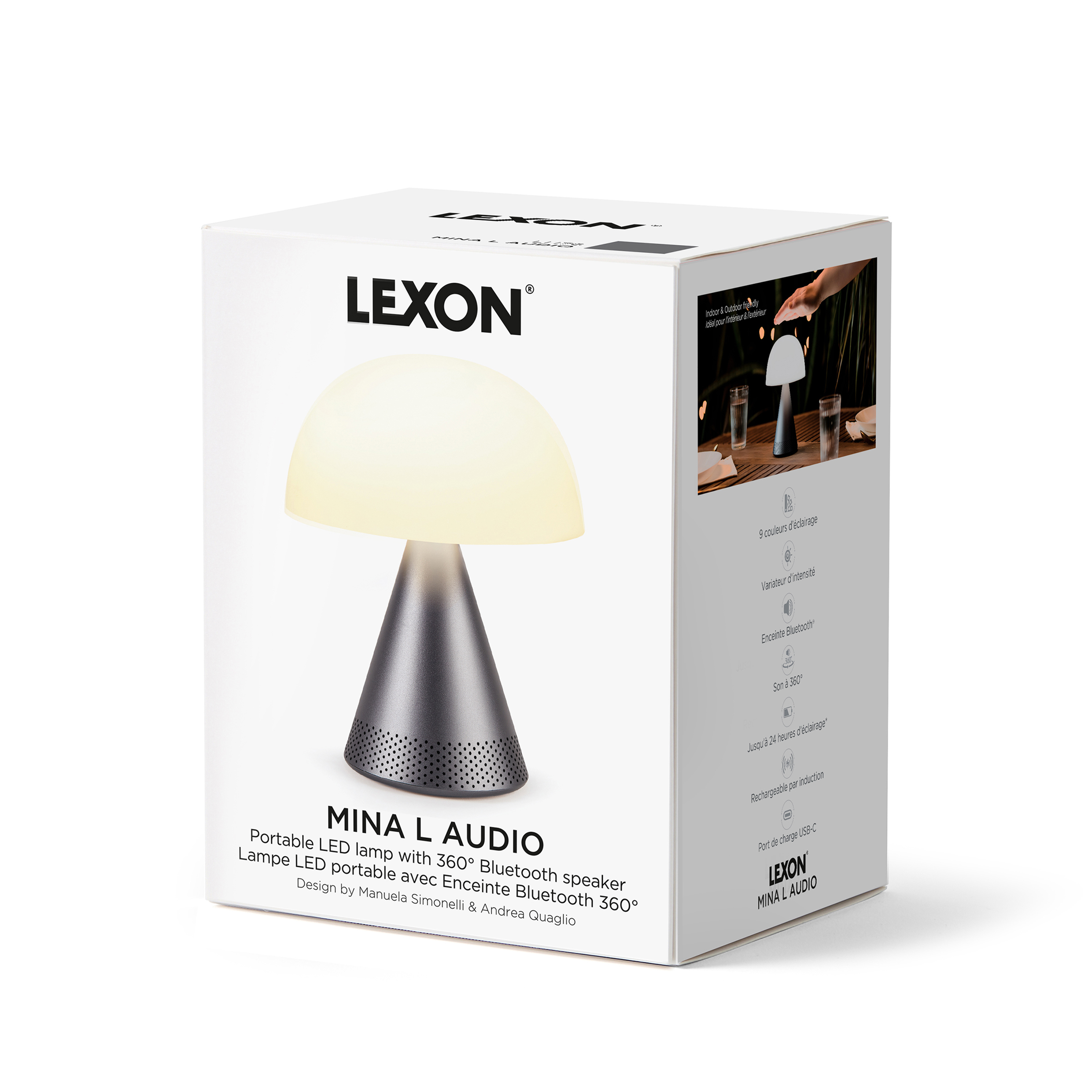 LEXON DESIGN // MINA L AUDIO - TABLE LAMP + SOUND | GUN METAL