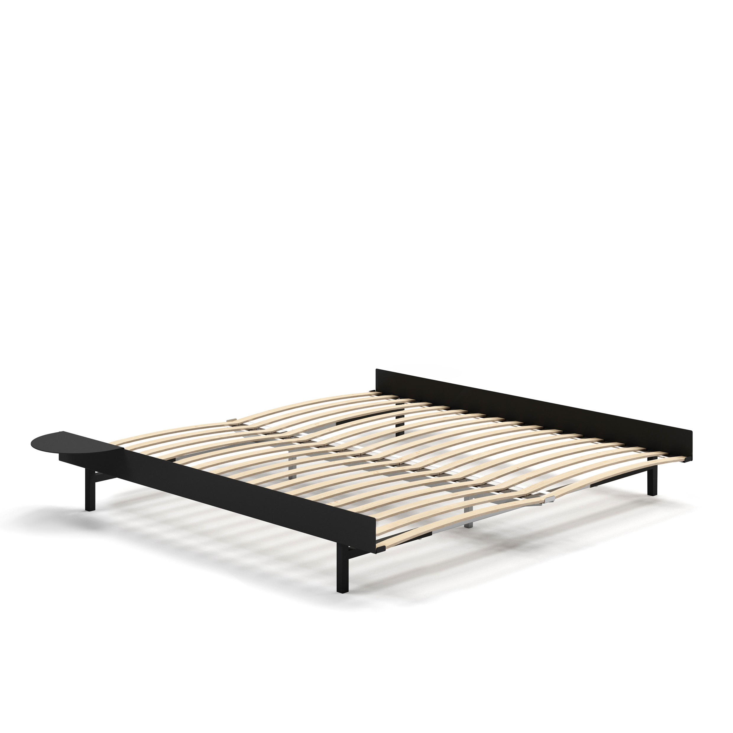 MOEBE // BED 180 CM (low) - BLACK | WITH SLATS | 1x SIDE TABLE