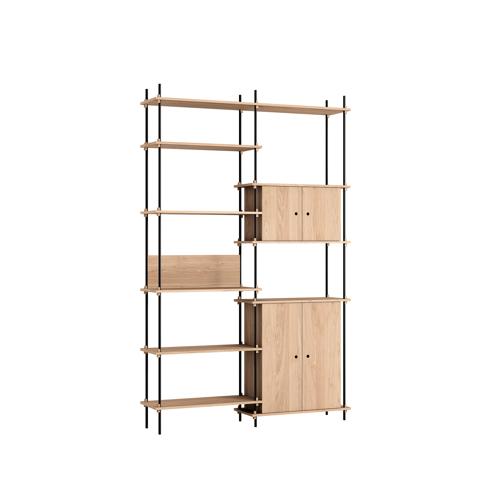 MOEBE // SHELVING SYSTEM - S.255.2.I | 255CM x 163CM |  OAK SHELVES |  BLACK LEGS