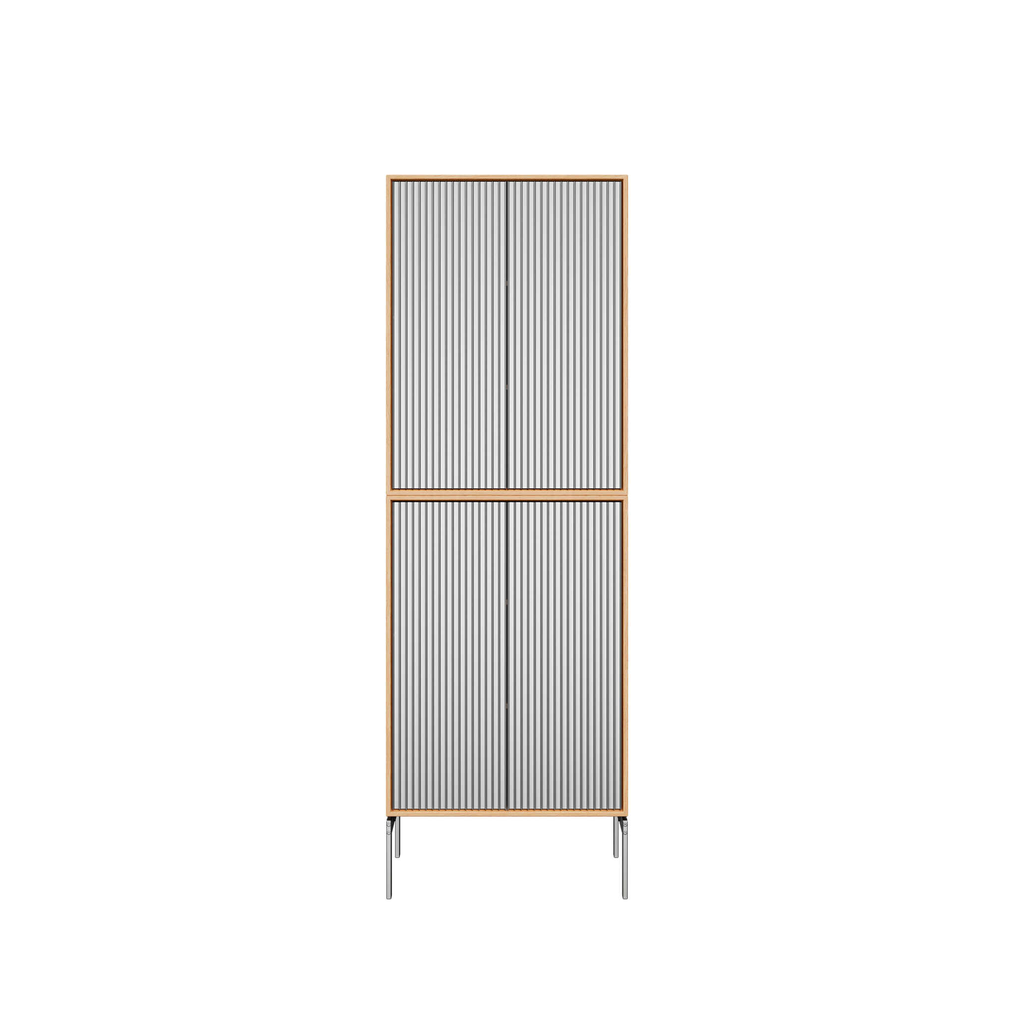 VIPP 675 // Cabinet H4 - Light oak case, light anodized aluminium doors, Sky grey marble top