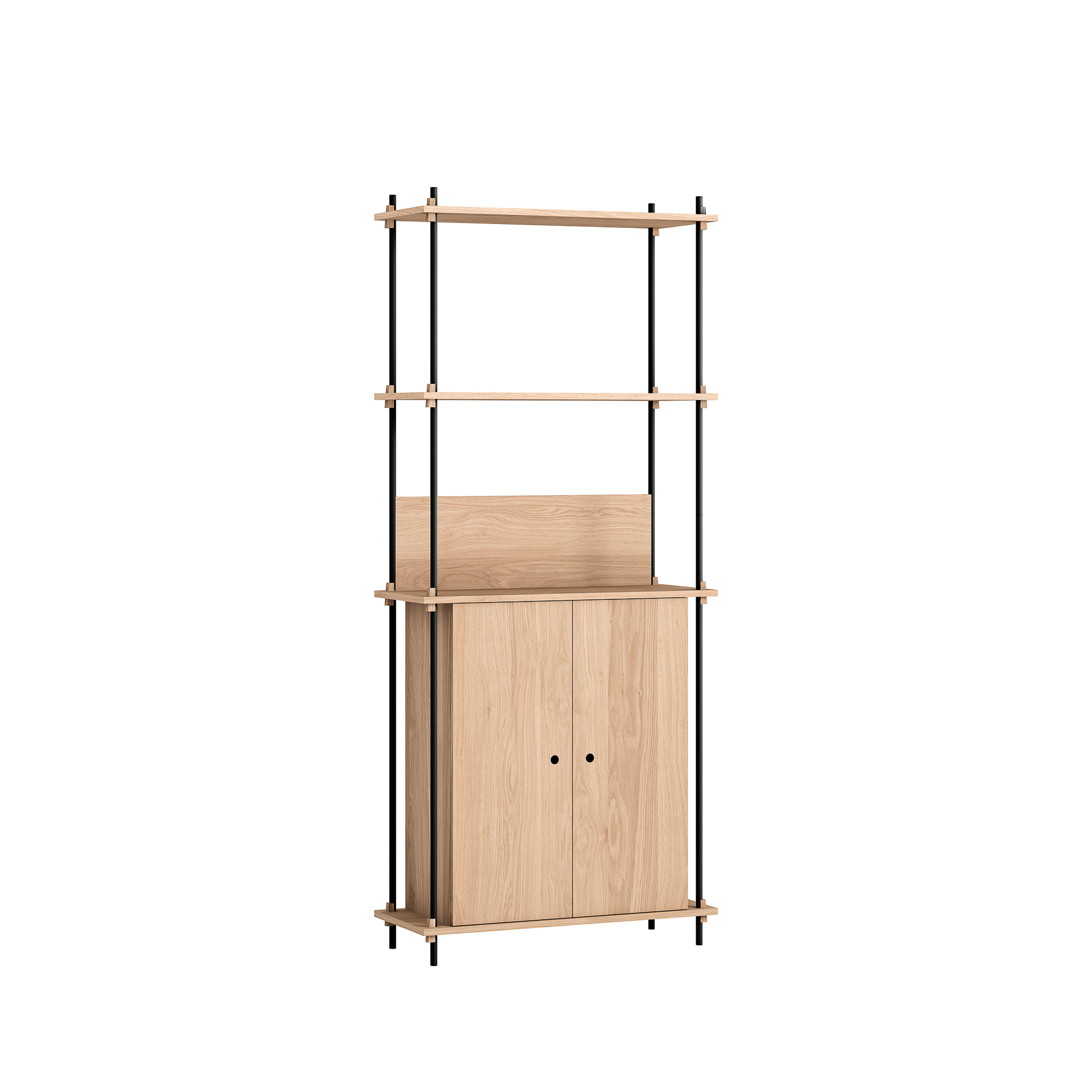 MOEBE // SHELVING SYSTEM - S.200.1.H | 200CM x 85CM |  OAK SHELVES |  BLACK LEGS