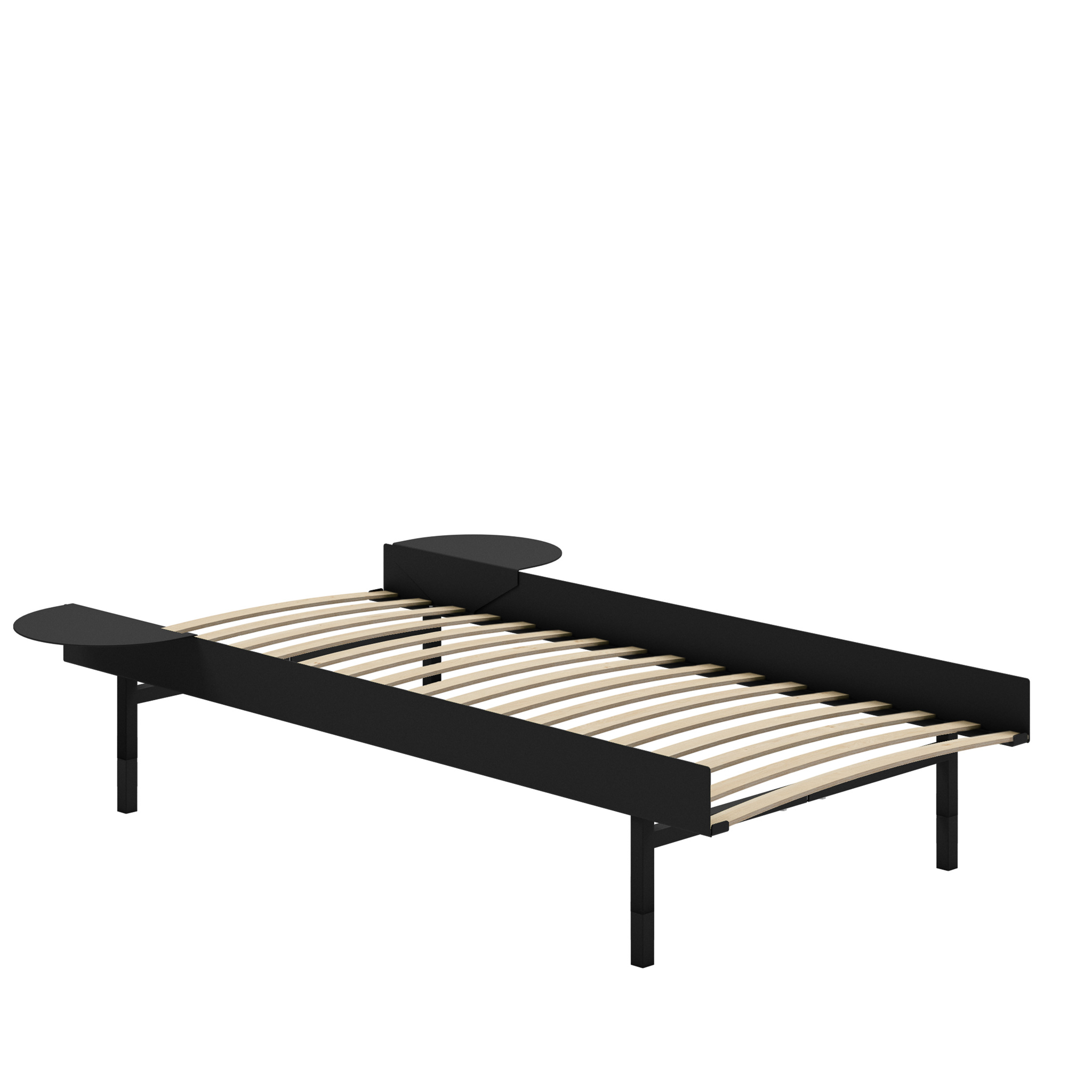 MOEBE // BED 90 CM (TALL) - BLACK | WITH SLATS | 2x SIDE TABLE