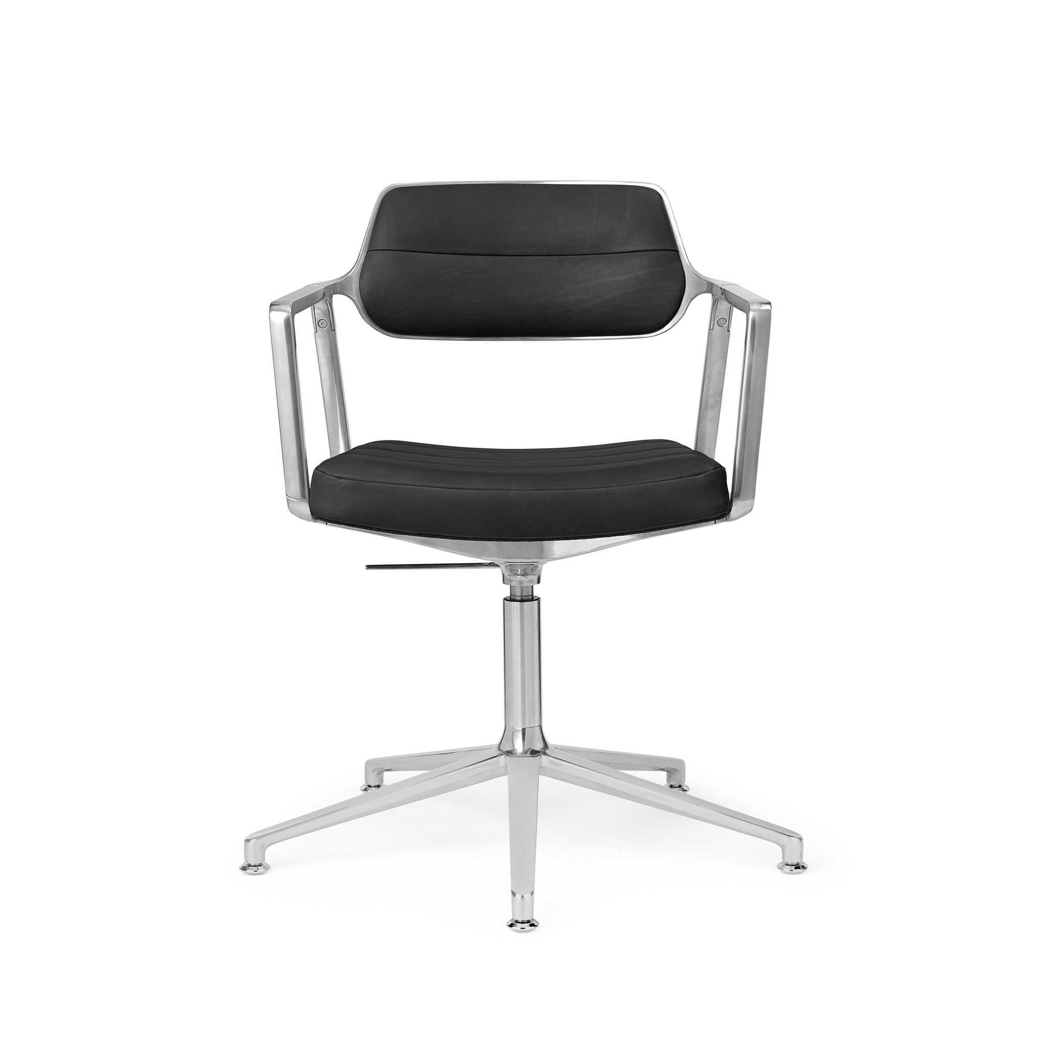 VIPP 453 // SWIVEL CHAIR WITH GLIDERS - POL. FRAME, BLACK LEATHER