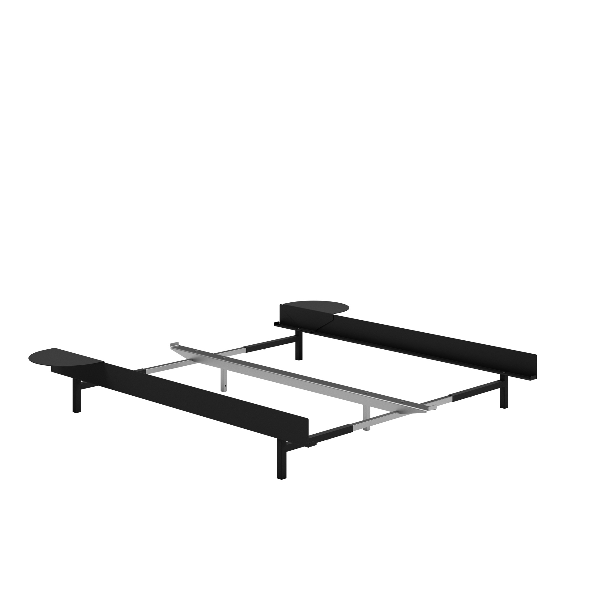 MOEBE // BED 90-180 CM (low) - BLACK | NO SLATS | 2x SIDE TABLE