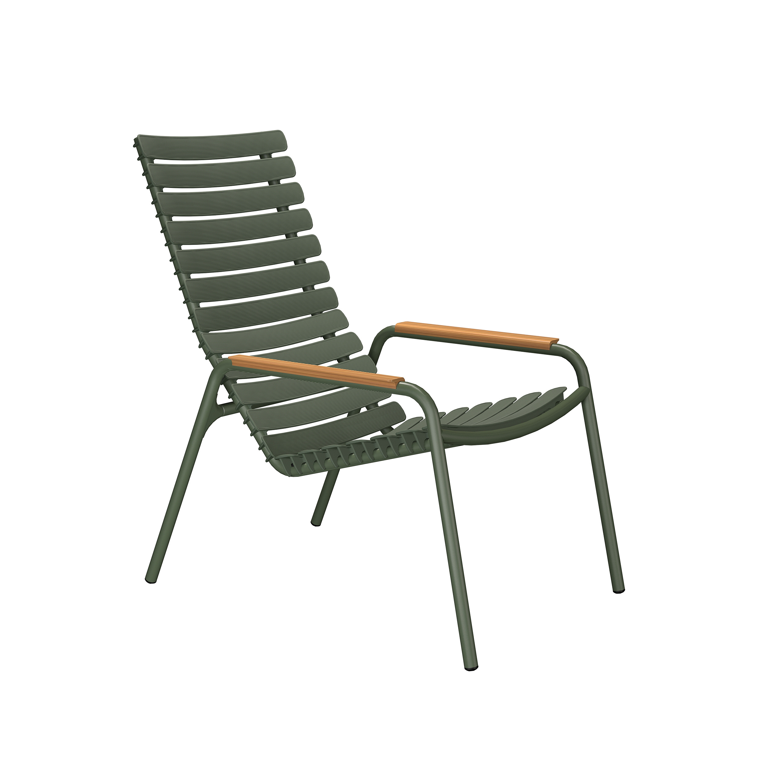 Houe // ReClips Lounge Chair - Armrest bamboo, color olive green