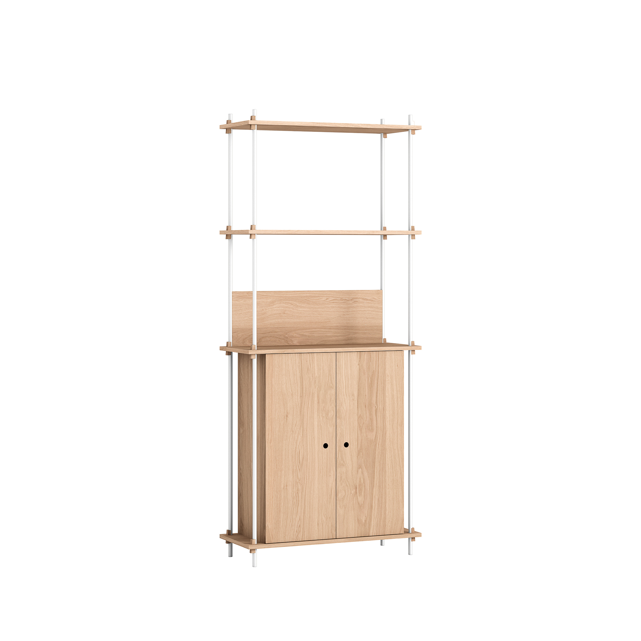 MOEBE // SHELVING SYSTEM - S.200.1.H | 200CM x 85CM |  OAK SHELVES |  WHITE LEGS