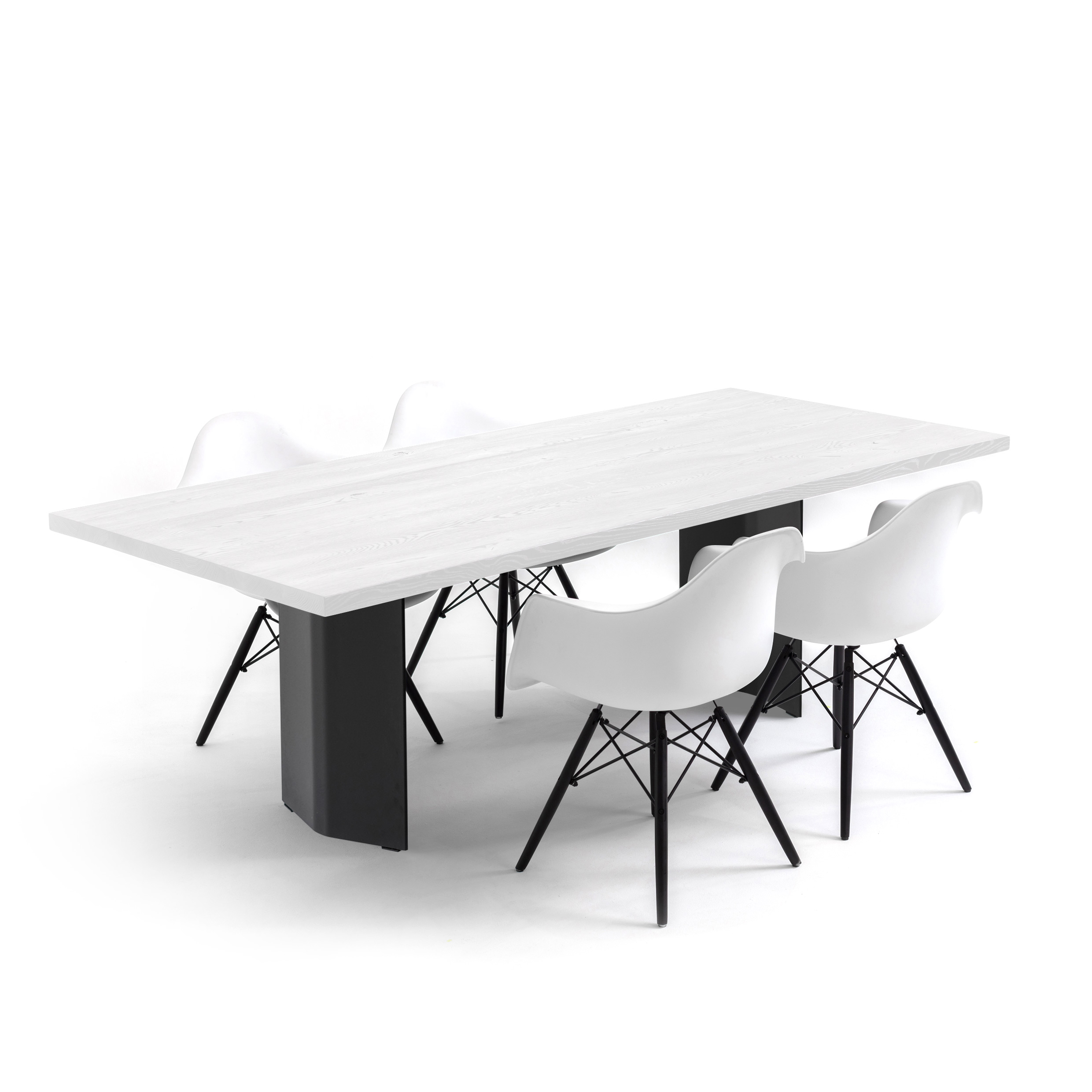FORM EXCLUSIVE // FYNN - DINING TABLE | GERMAN OAK | WHITE OILED - 240CM X 100CM X 4CM - SINGLE BLACK
