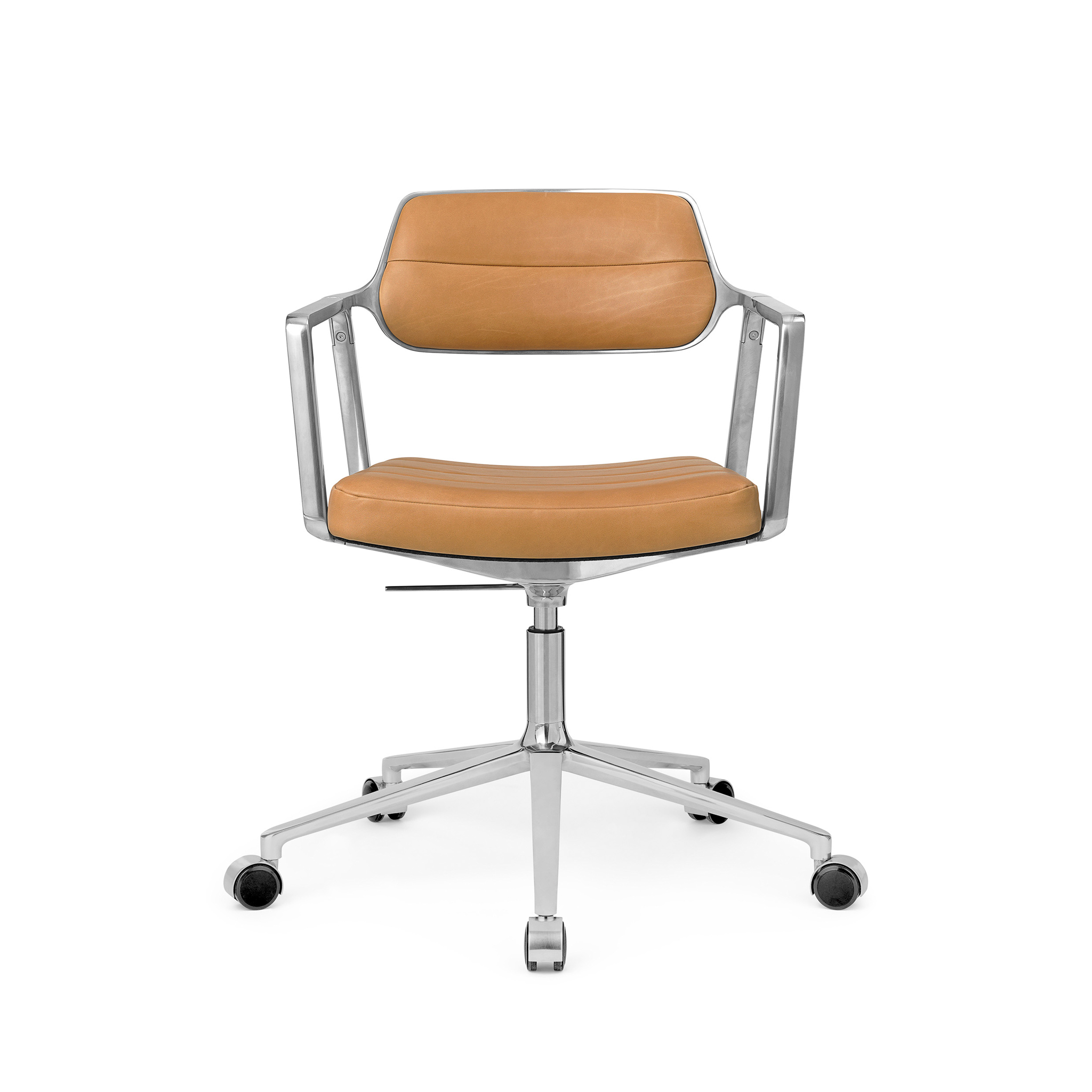 VIPP 453 // SWIVEL CHAIR WITH CASTORS - POL. FRAME, LEATHER CAMEL