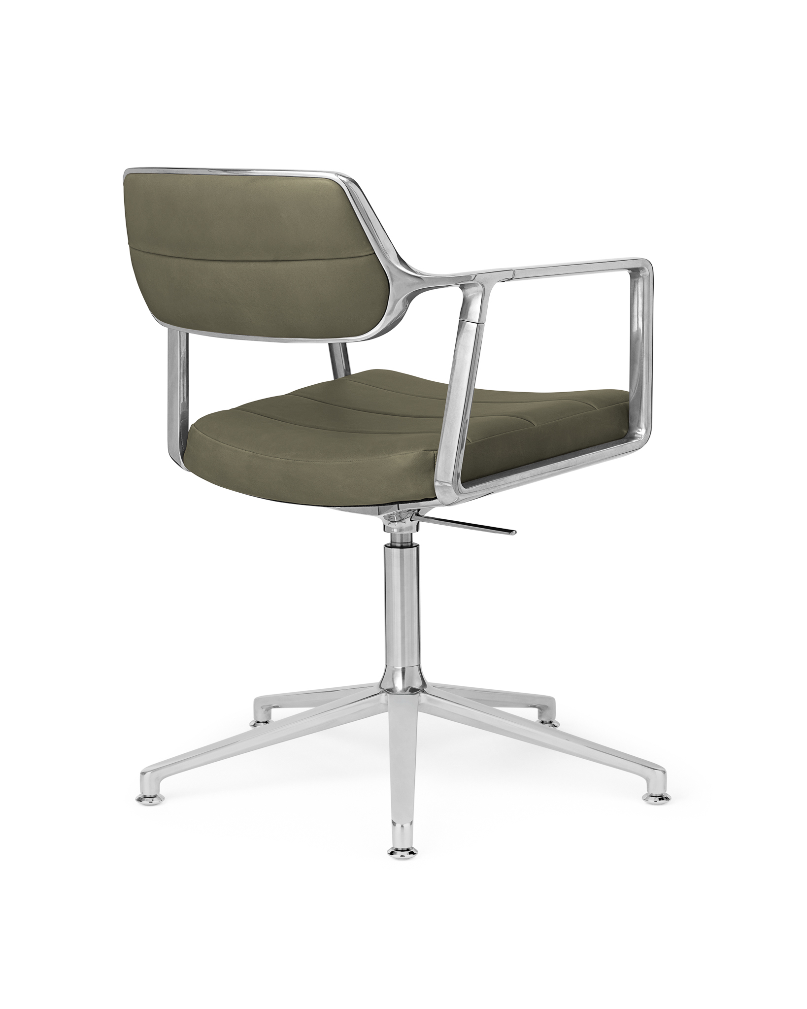 VIPP 453 // SWIVEL CHAIR WITH GLIDERS - POL. FRAME, LEATHER BOSCO GREEN