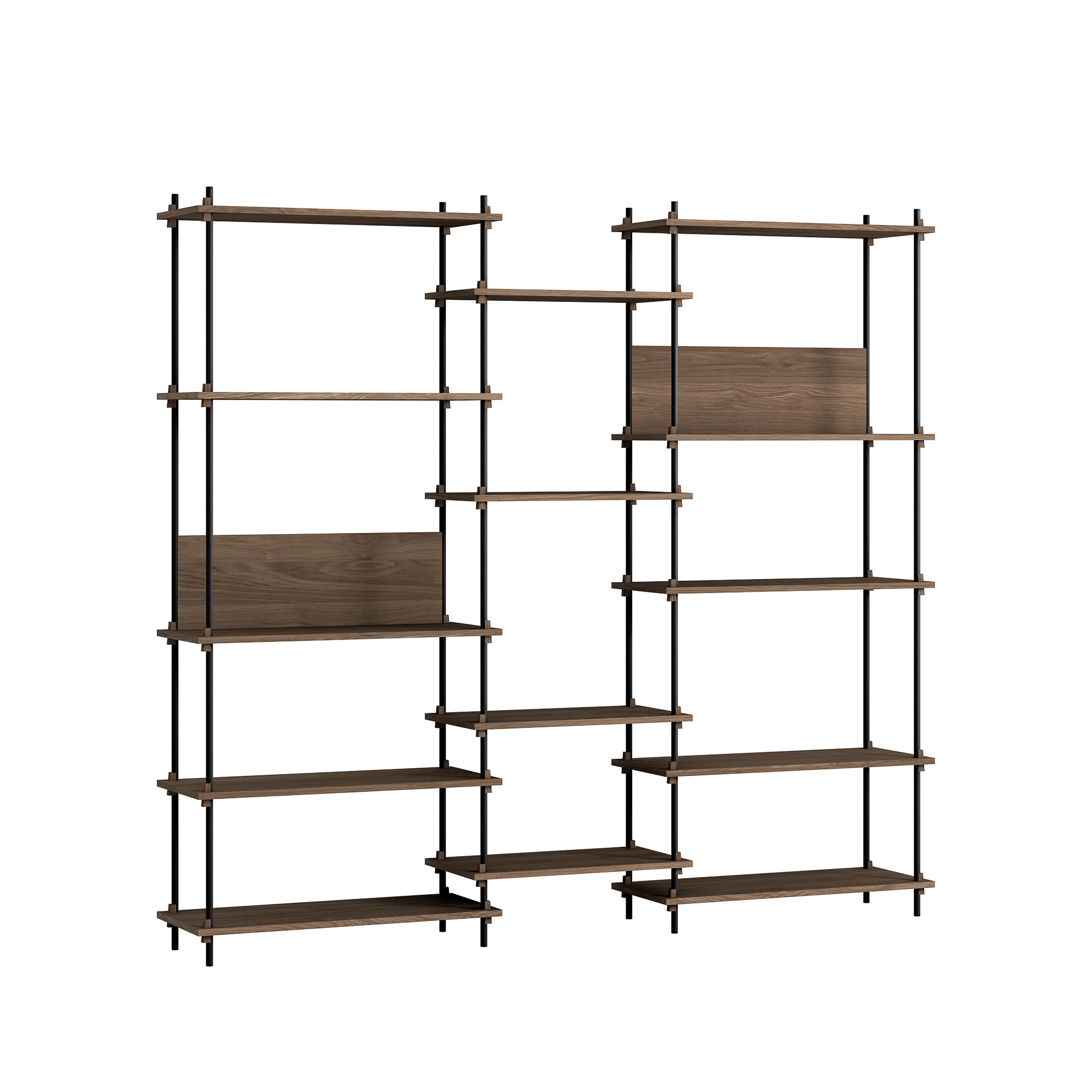 MOEBE // SHELVING SYSTEM - S.200.3.E | 200CM x 219CM |  BLACK SHELVES |  BLACK LEGS