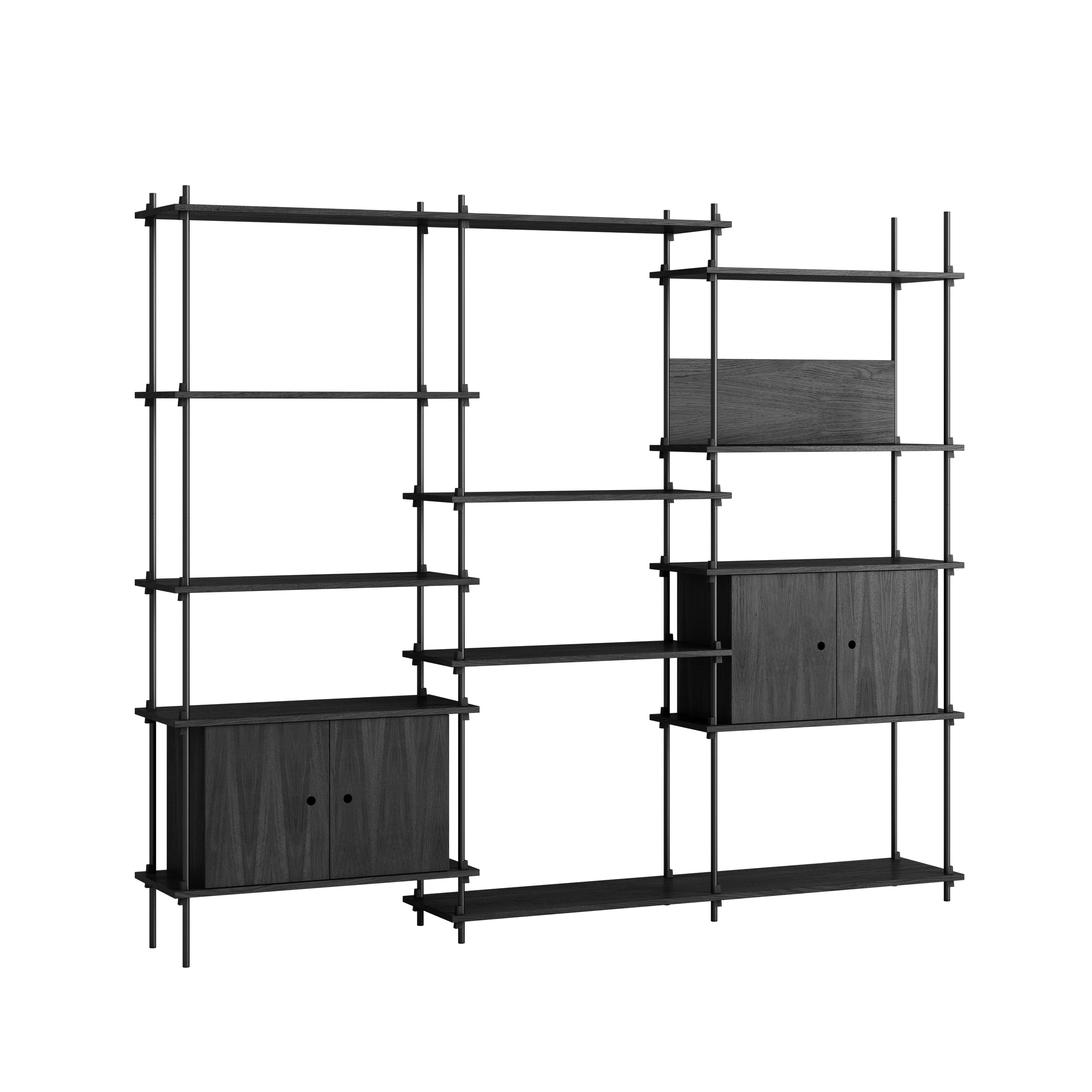 MOEBE // SHELVING SYSTEM - S.200.3.B | 200CM x 240CM |  BLACK SHELVES |  BLACK LEGS