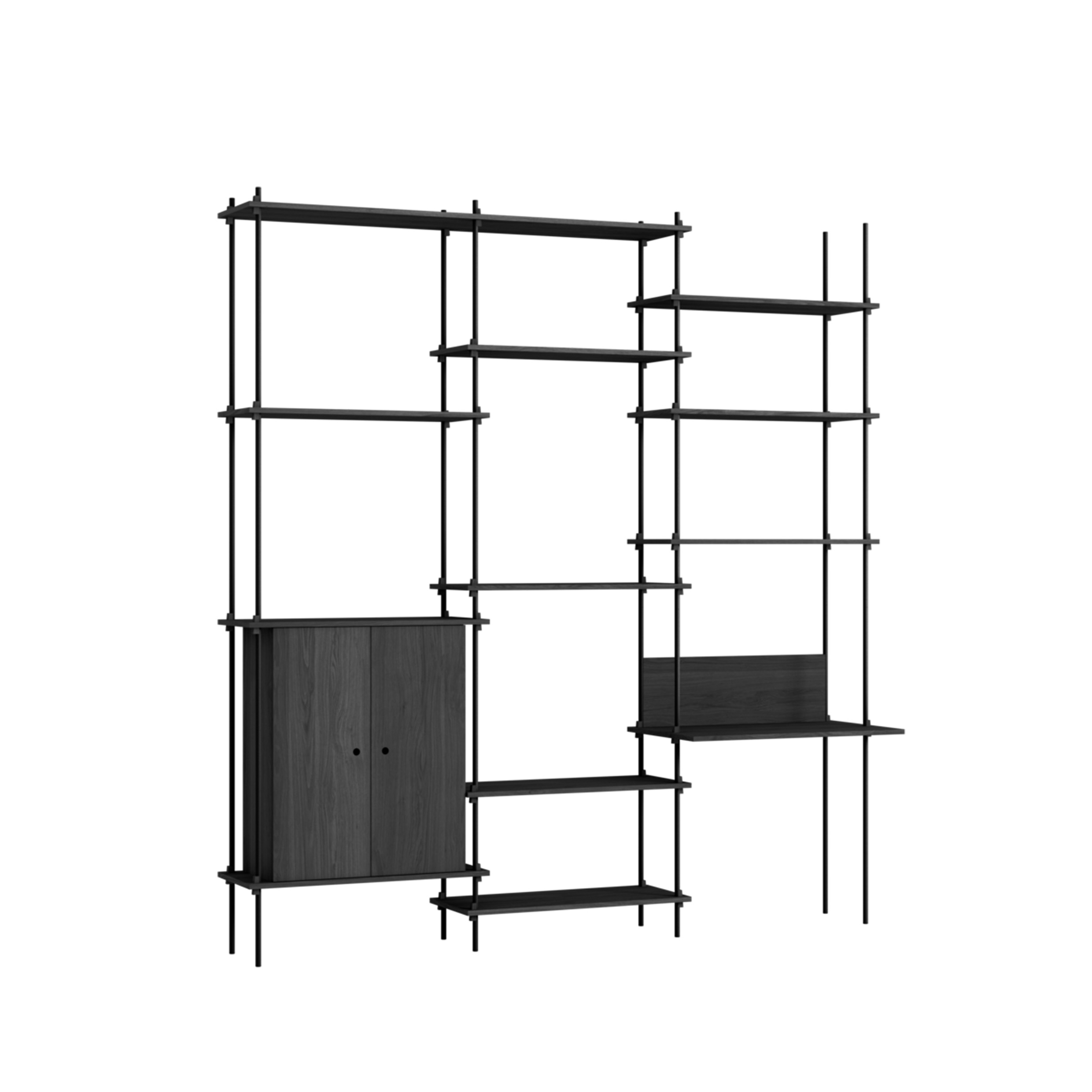 MOEBE // SHELVING SYSTEM - S.255.3.E | 255CM x 240CM |  BLACK SHELVES |  BLACK LEGS