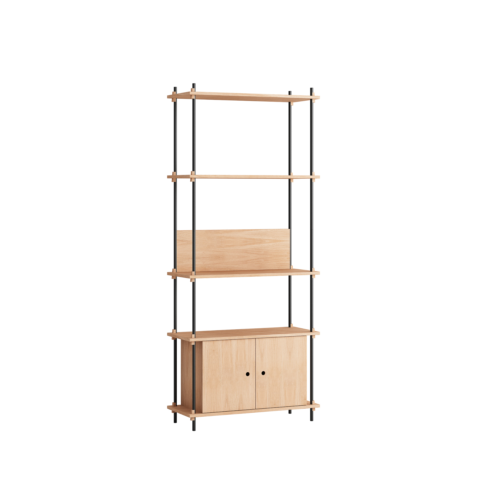 MOEBE // SHELVING SYSTEM - S.200.1.B | 200CM x 86CM |  OAK SHELVES |  BLACK LEGS