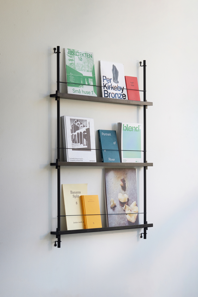 MOEBE // MAGAZINE SHELF - BLACK OAK | BLACK STEEL | H 115 X W 169 CM