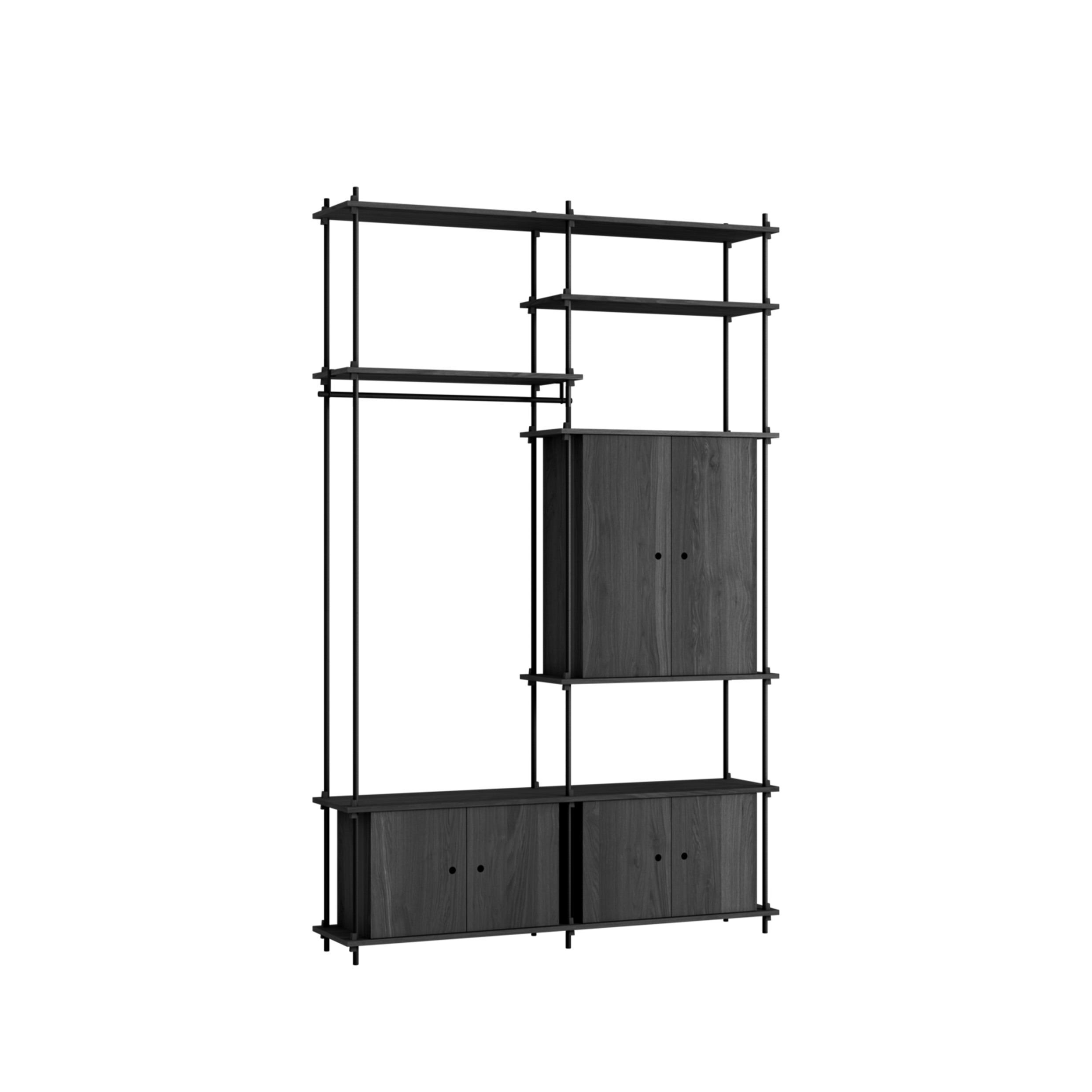 MOEBE // SHELVING SYSTEM - S.255.2.J | 255CM x 163CM |  BLACK SHELVES |  BLACK LEGS