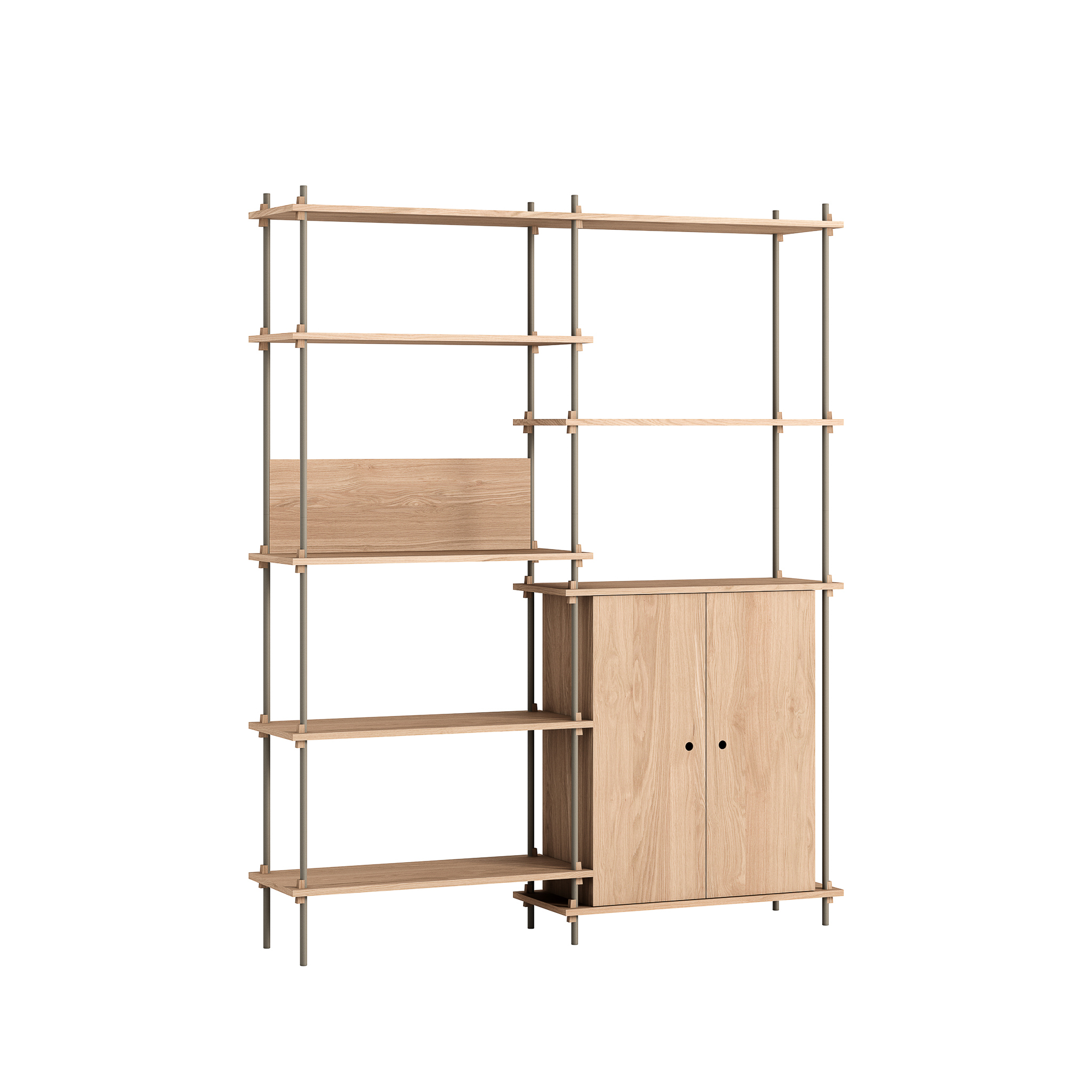 MOEBE // SHELVING SYSTEM - S.200.2.I | 200CM x 163CM |  OAK SHELVES |  WARM GREY LEGS