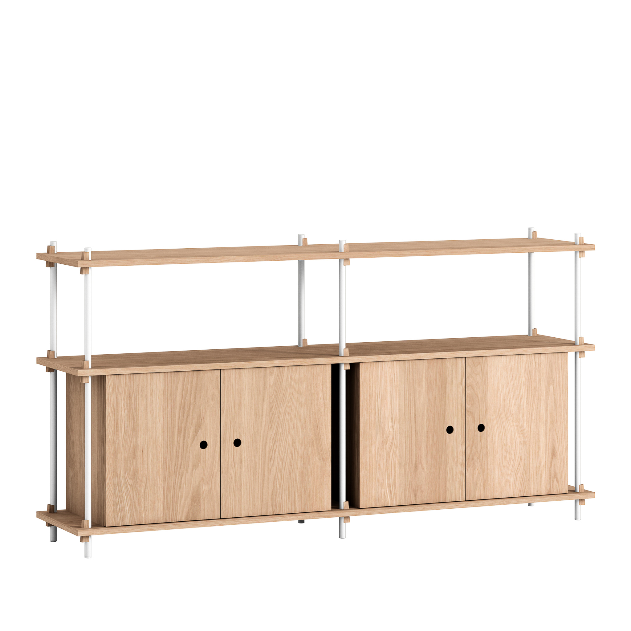 MOEBE // SHELVING SYSTEM - S.85.2.D | 85CM x 163CM |  OAK SHELVES |  WHITE LEGS