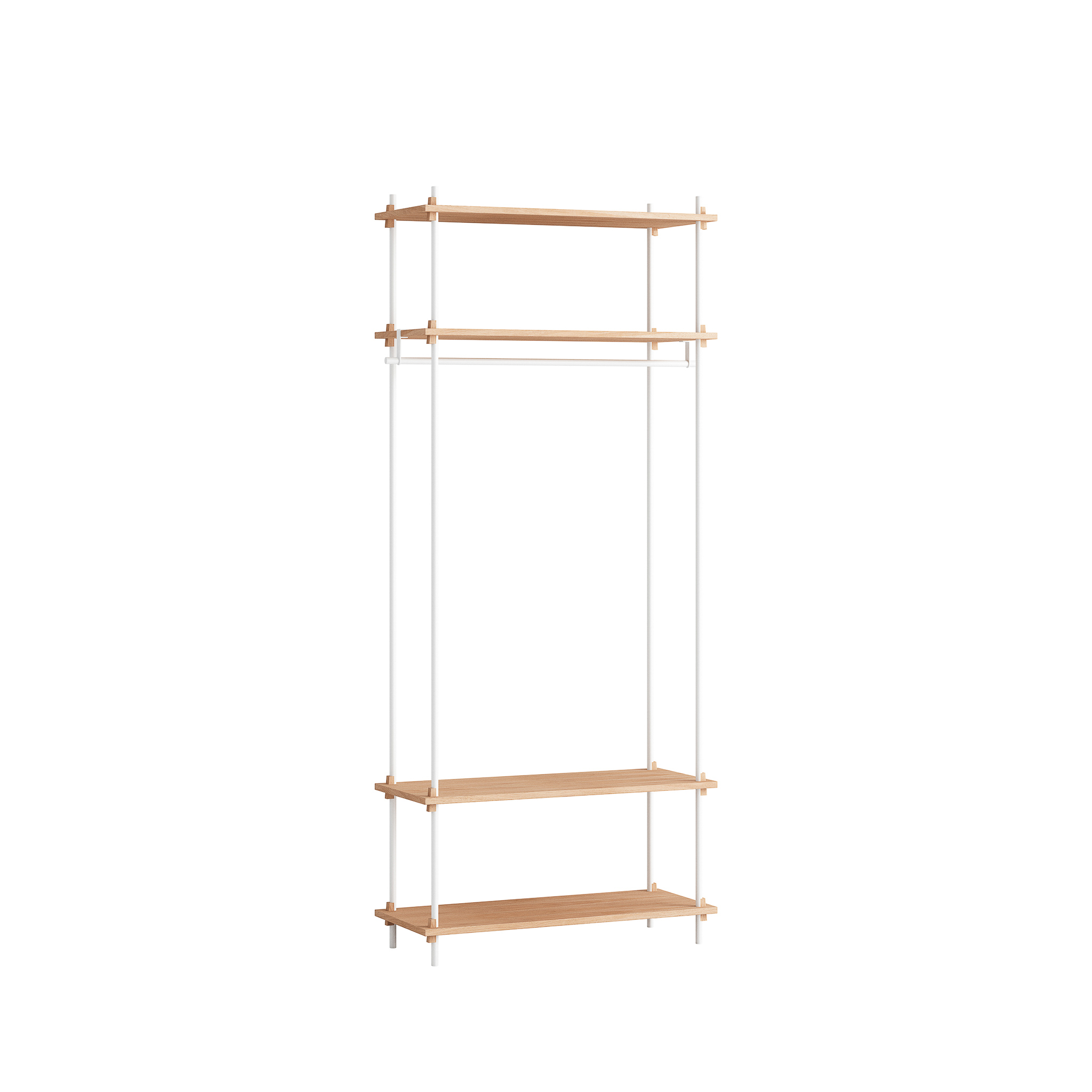 MOEBE // SHELVING SYSTEM - S.200.1.F | 200CM x 86CM |  OAK SHELVES |  WHITE LEGS