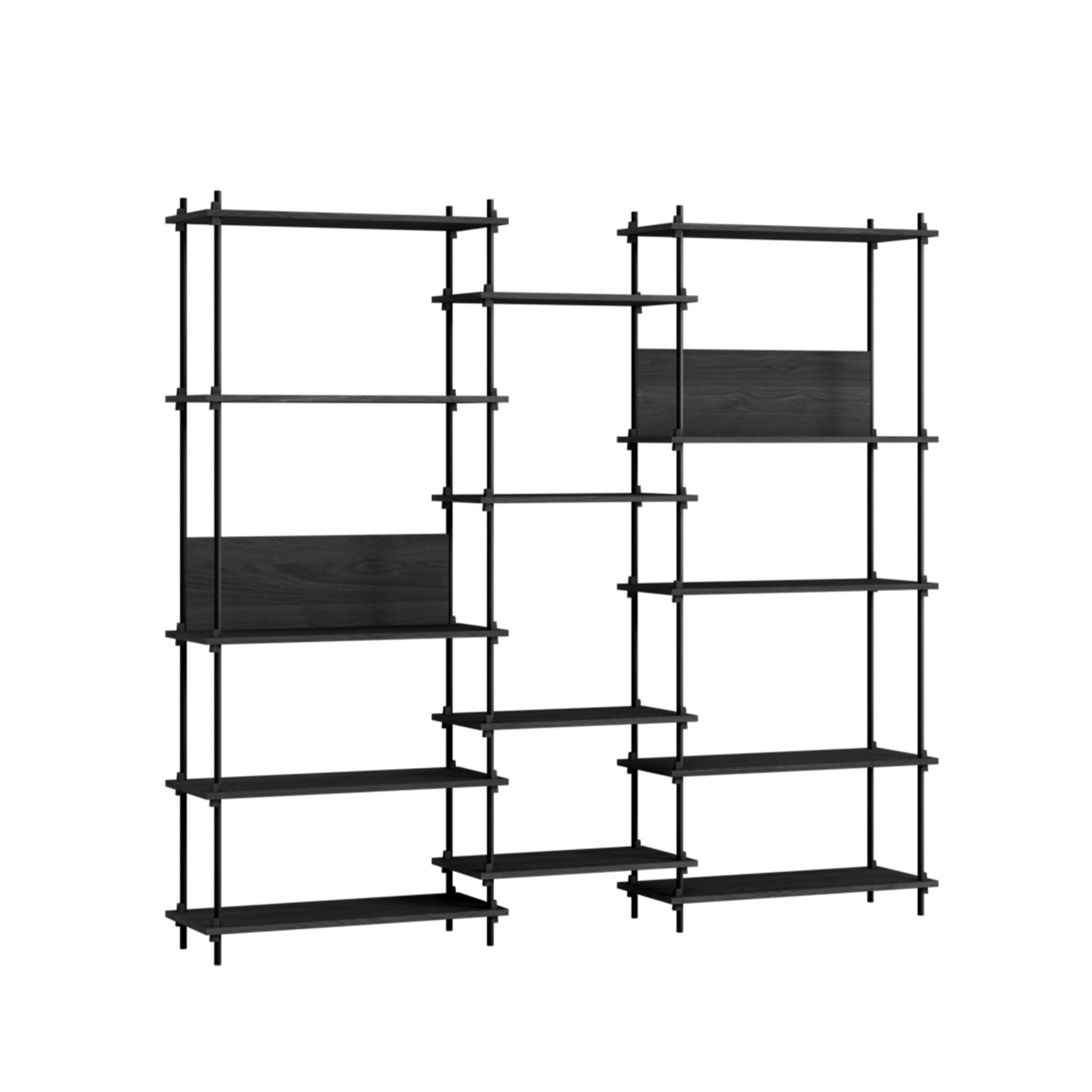 MOEBE // SHELVING SYSTEM - S.200.3.E | 200CM x 219CM |  BLACK SHELVES |  BLACK LEGS