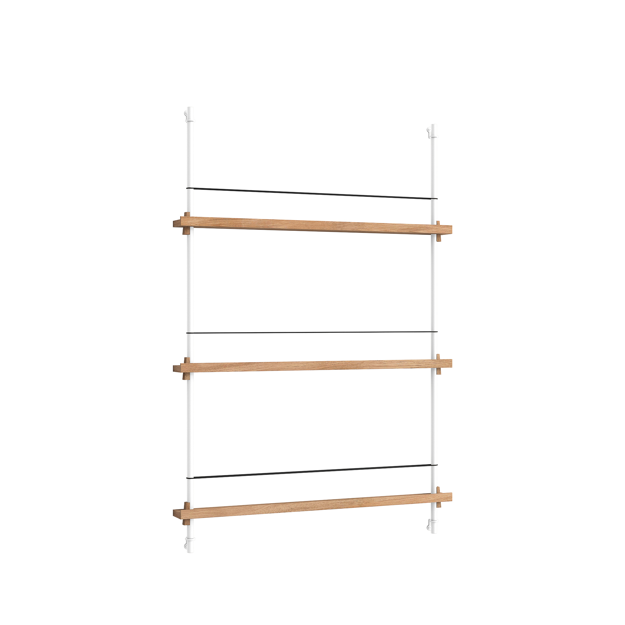 MOEBE // MAGAZINE SHELVING  - MS.115.1 | 115CM x 85CM |  OAK SHELVES |  WHITE LEGS