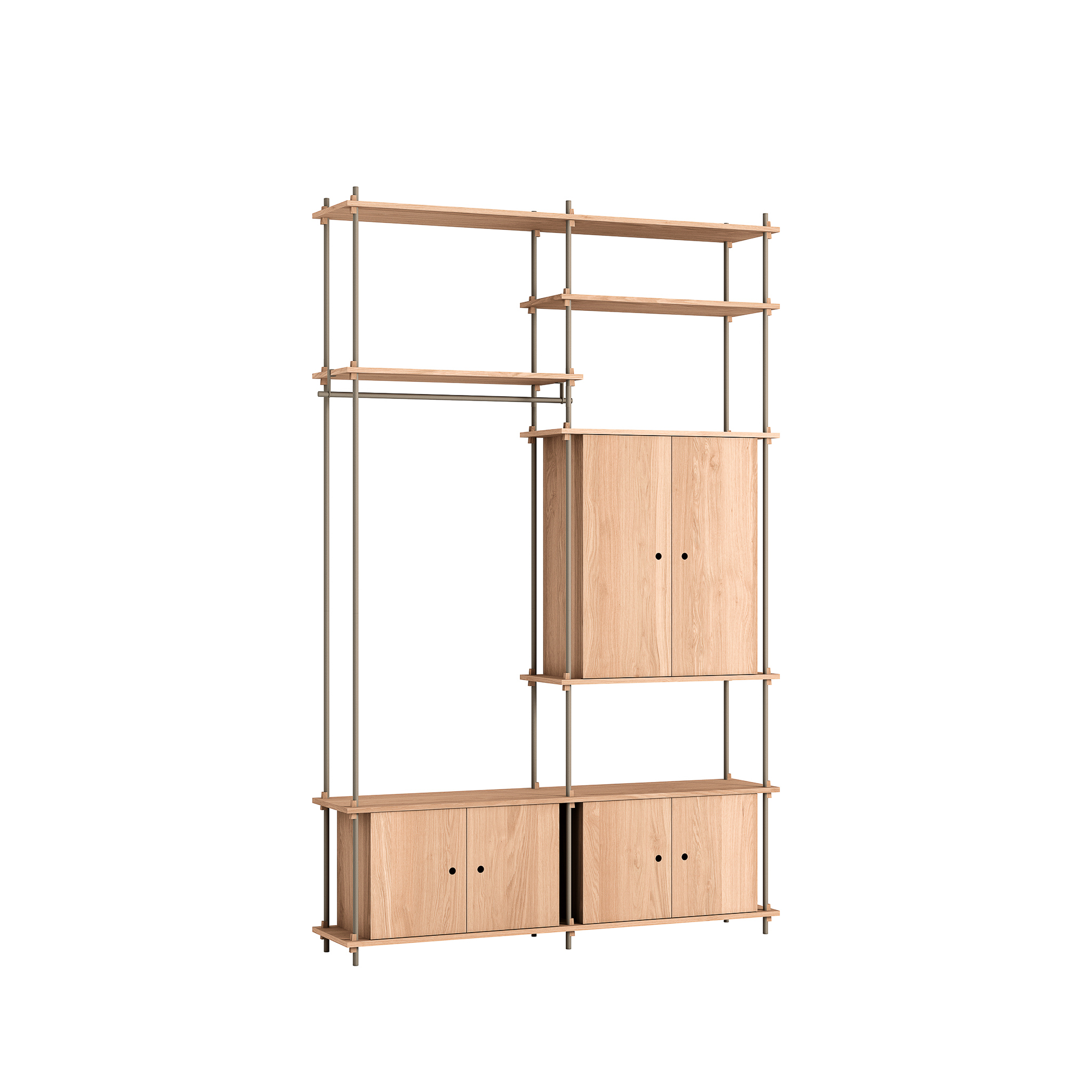 MOEBE // SHELVING SYSTEM - S.255.2.J | 255CM x 163CM |  OAK SHELVES |  WARM GREY LEGS