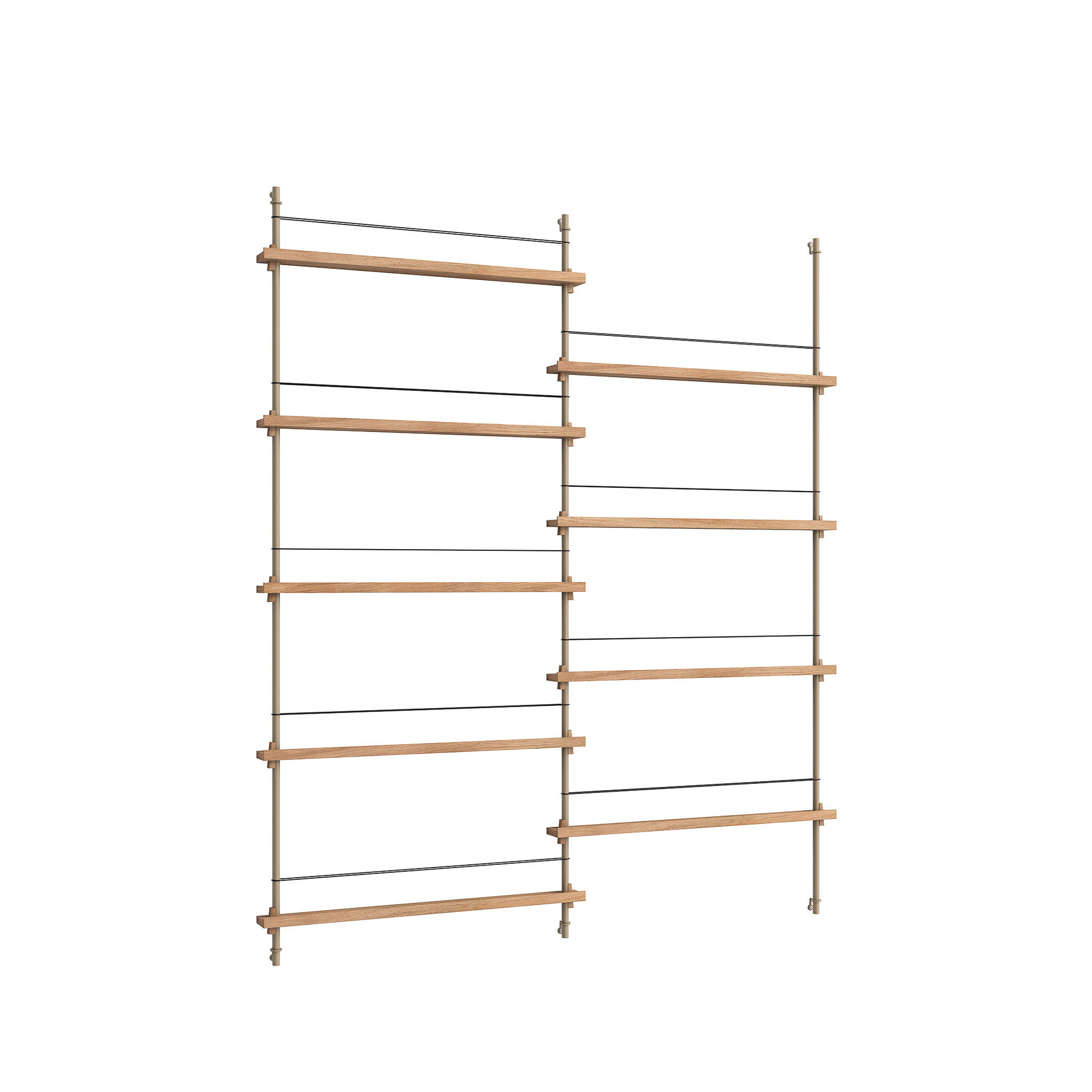 MOEBE // MAGAZINE SHELVING  - MS.180.2 | 180CM x 162CM |  OAK SHELVES |  WARM GREY LEGS