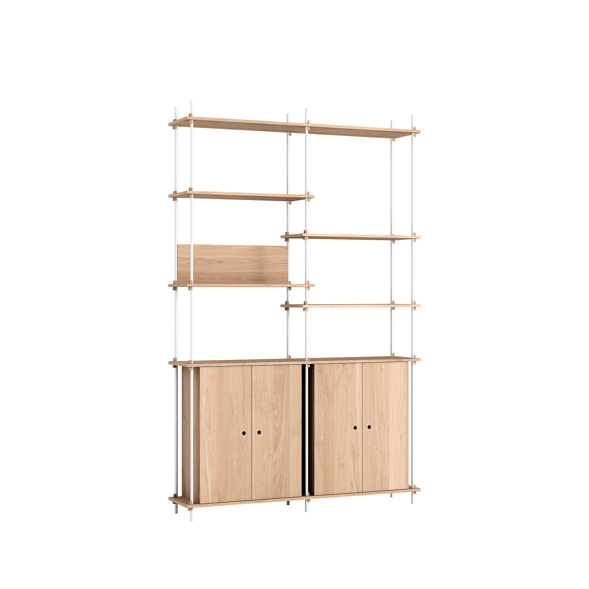 MOEBE // SHELVING SYSTEM - S.255.2.H | 255CM x 163CM |  OAK SHELVES |  WHITE LEGS