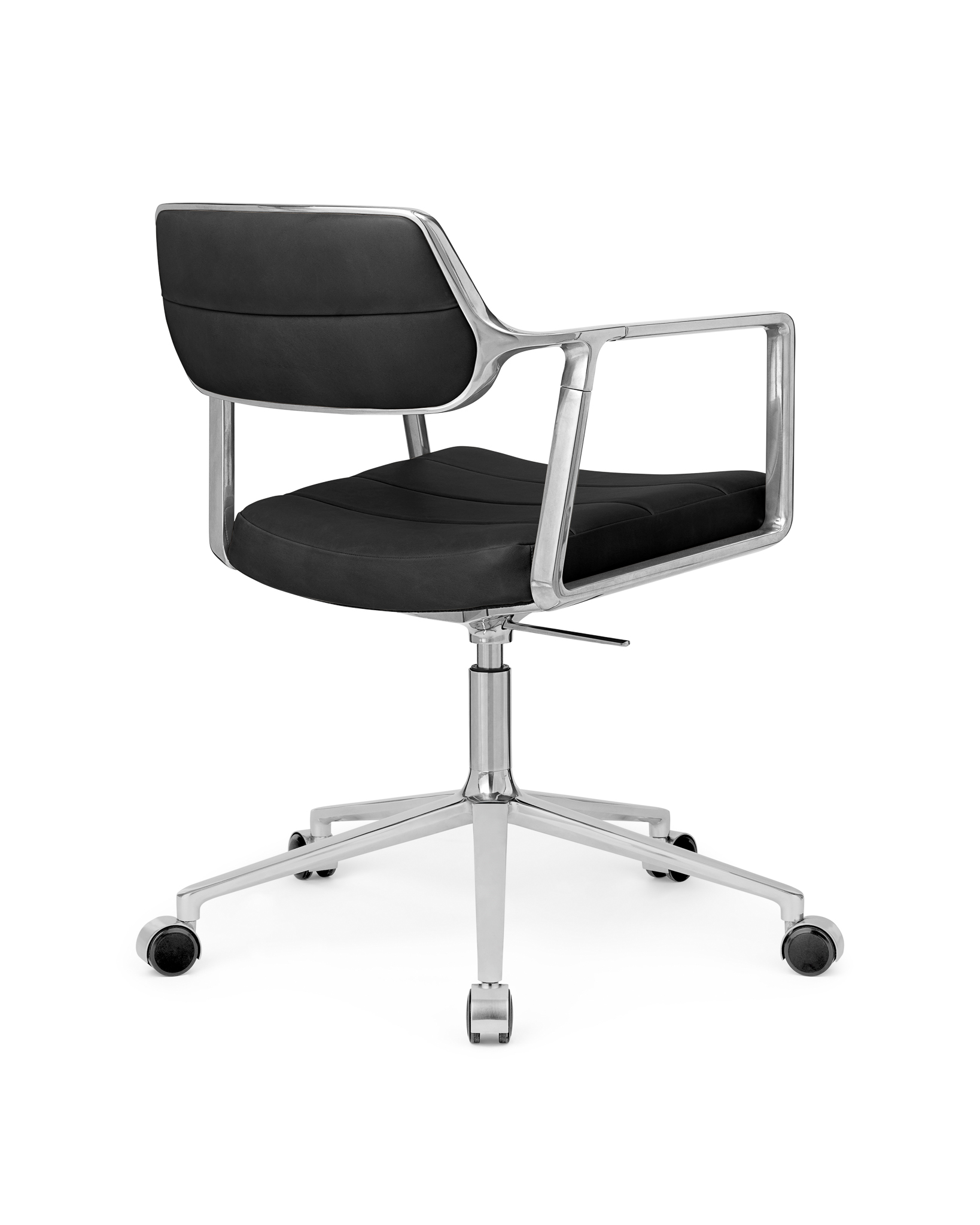 VIPP 453 // SWIVEL CHAIR WITH CASTORS - POL. FRAME, BLACK LEATHER