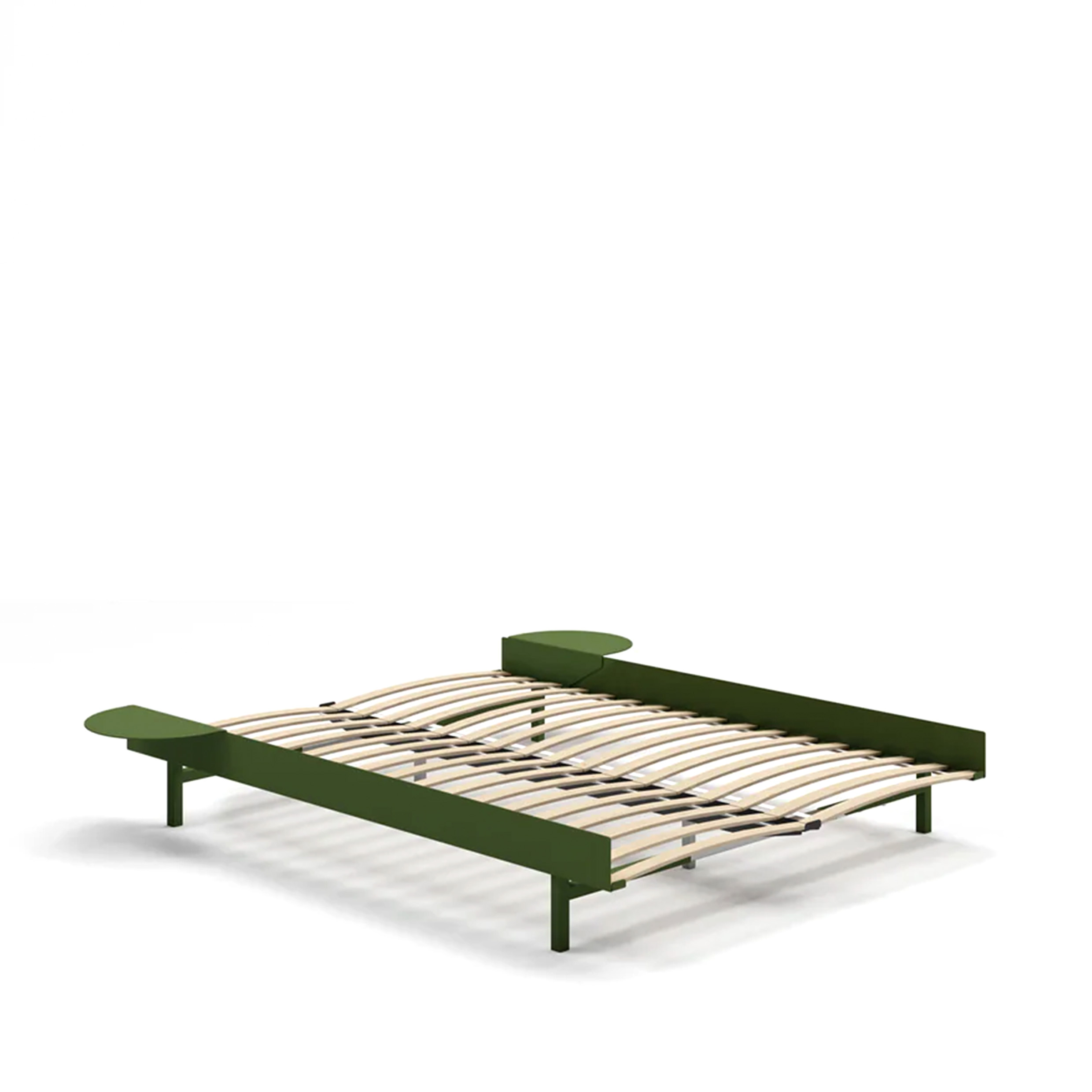 MOEBE // BED 140 CM (LOW) - PINE GREEN | WITH SLATS | 2x SIDE TABLE