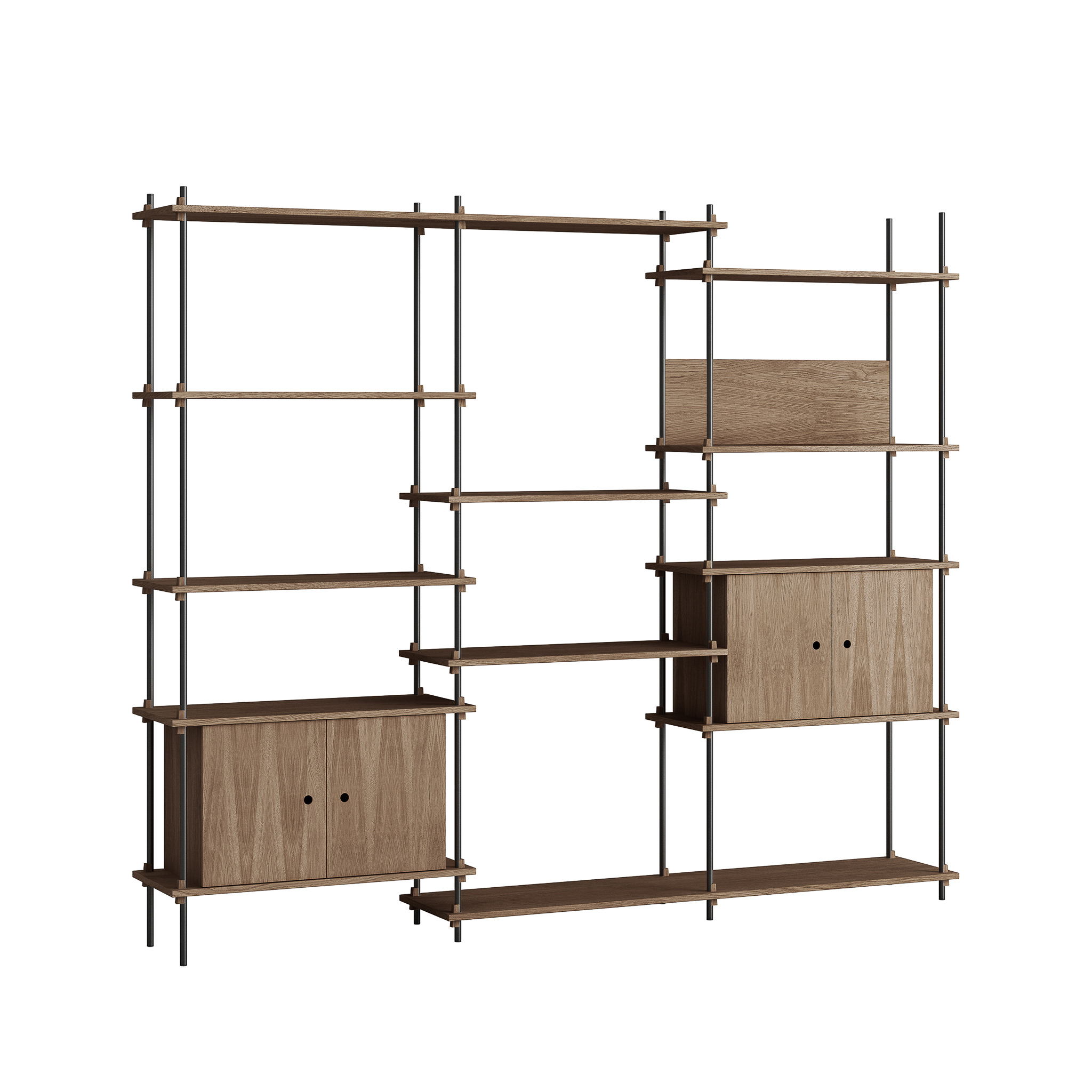 MOEBE // SHELVING SYSTEM - S.200.3.B | 200CM x 240CM |  BLACK SHELVES |  BLACK LEGS