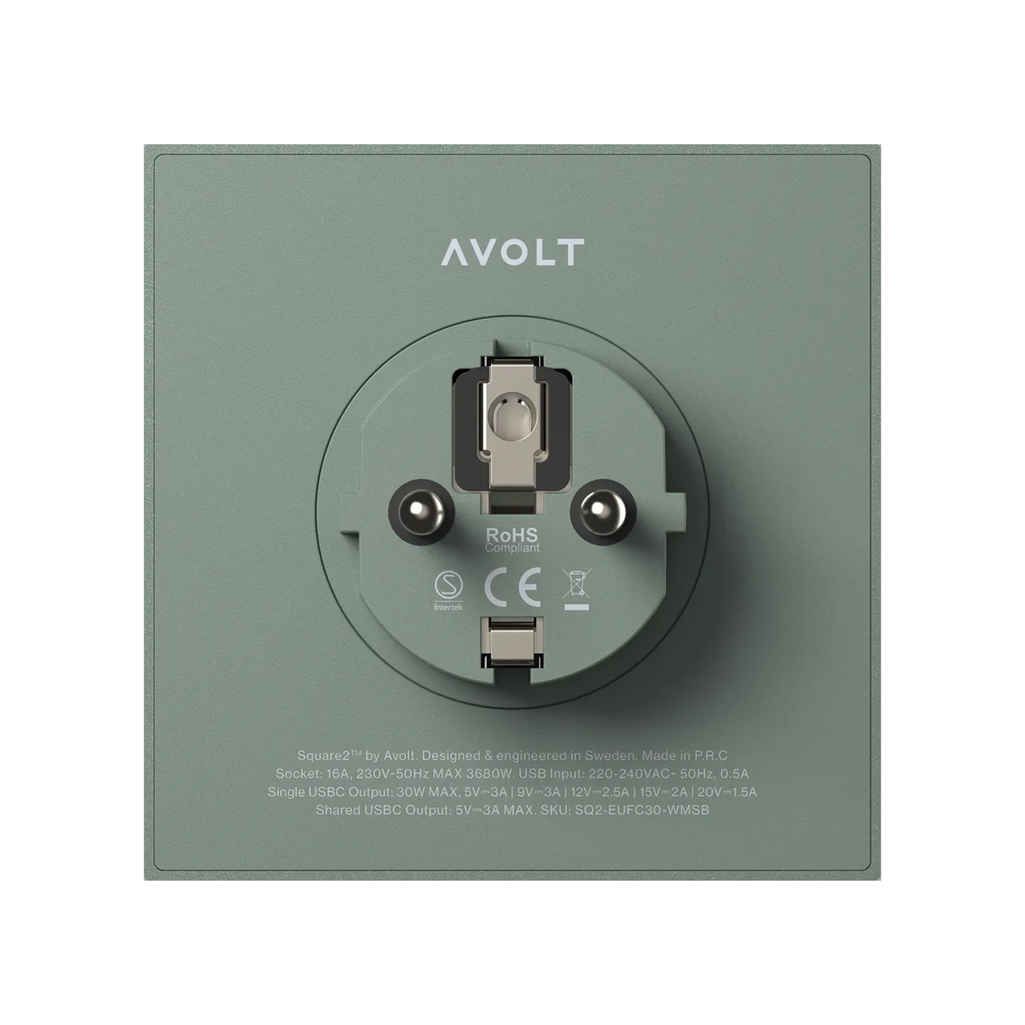 AVOLT // SQUARE 2 - SOCKET ADAPTER USB-C WALLMOUNT | OAK GREEN | PACK OF 3