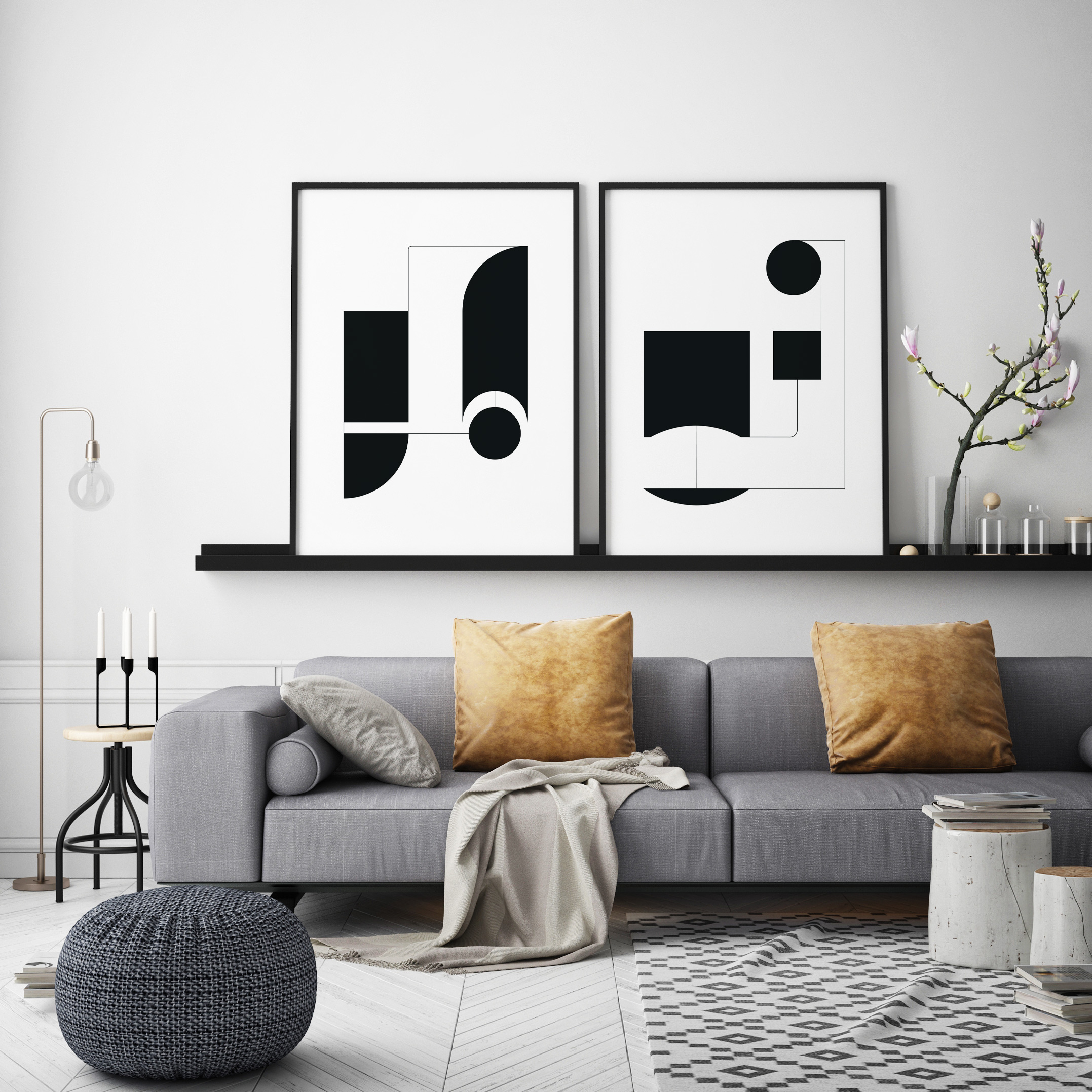 TERESA VAN // STRUCTURED SHAPES M10 - HAND PAINTED PICTURES | BLACK + WHITE