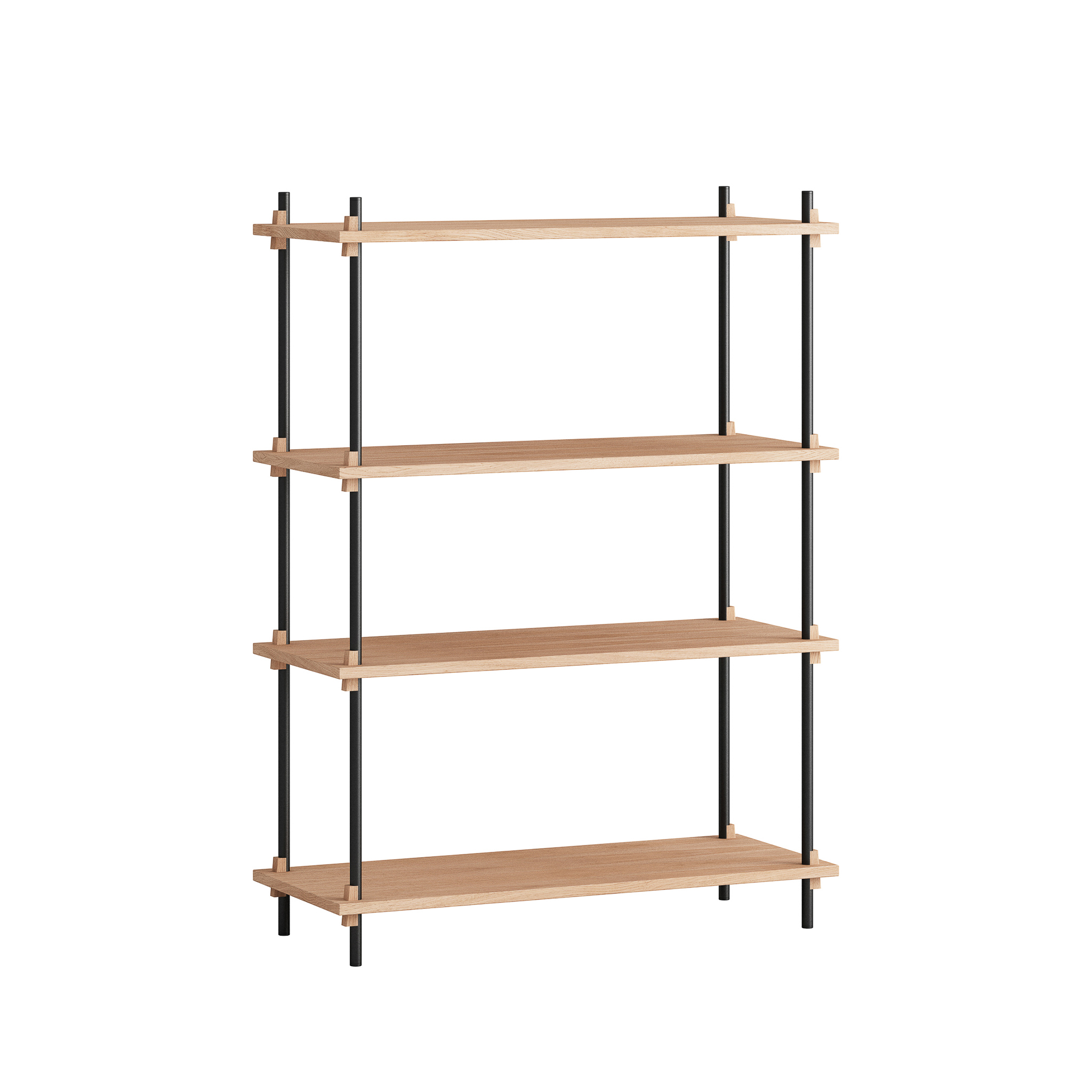 MOEBE // SHELVING SYSTEM - S.115.1.A | 115CM x 86CM |  OAK SHELVES |  BLACK LEGS