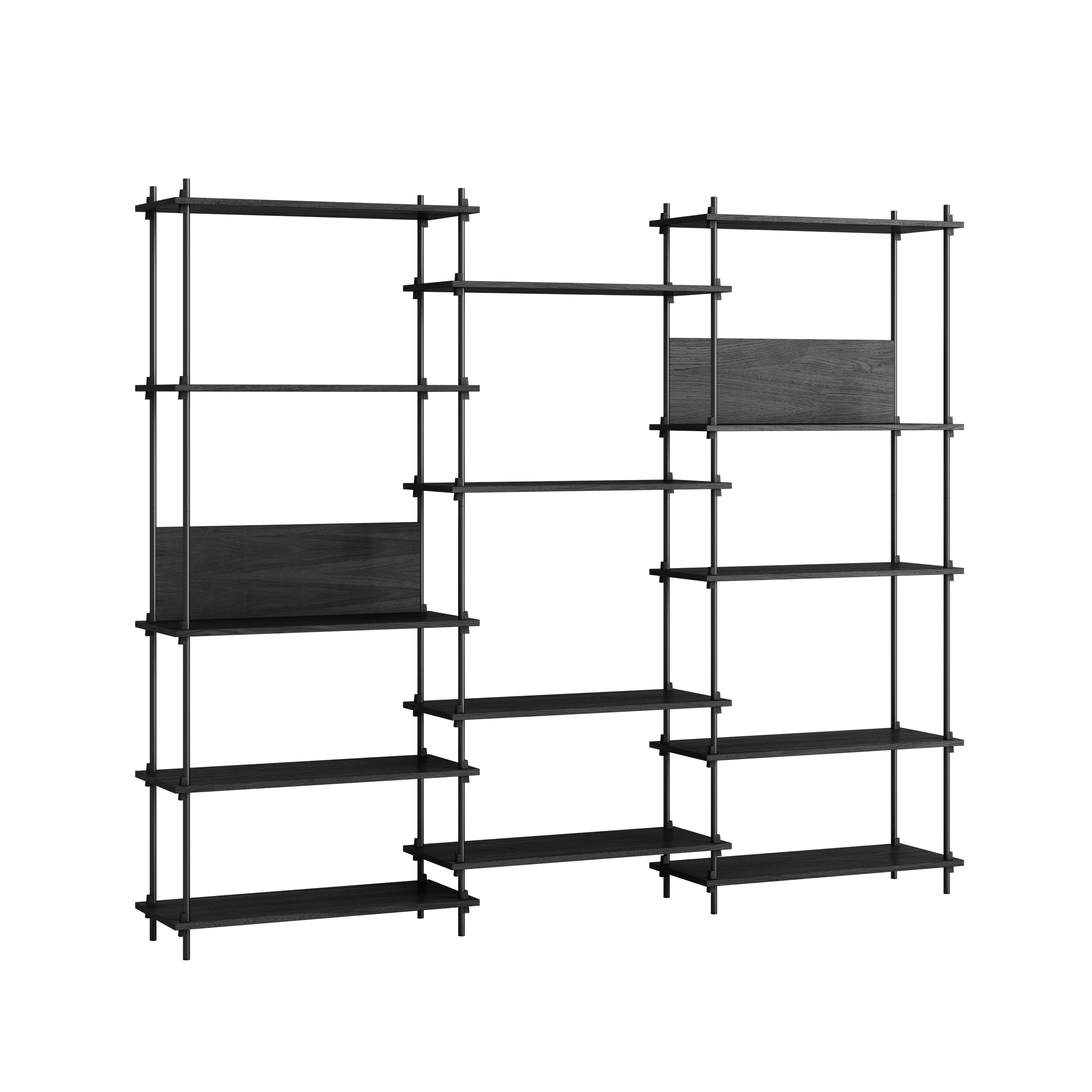 MOEBE // SHELVING SYSTEM - S.200.3.A | 200CM x 240CM |  BLACK SHELVES |  BLACK LEGS