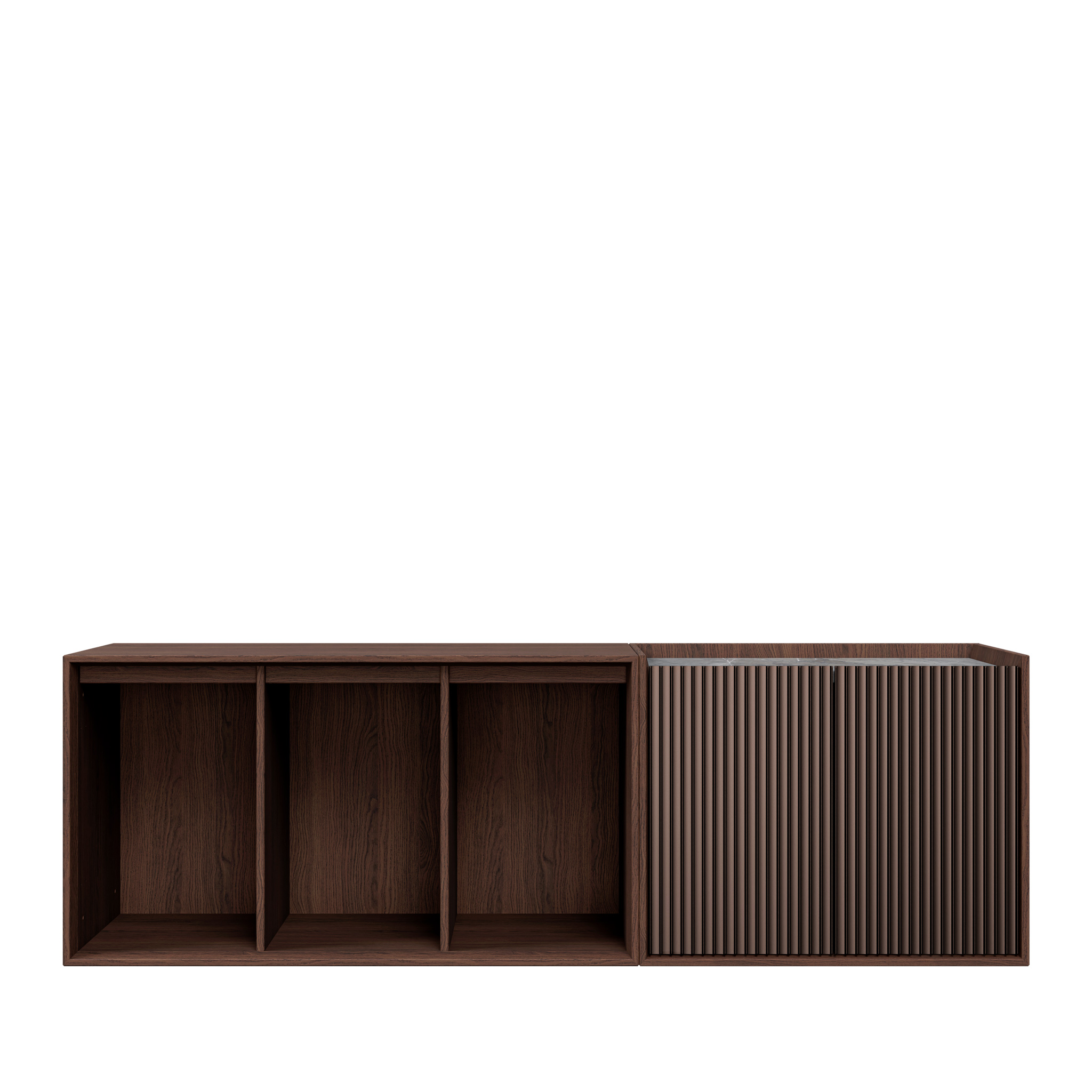 VIPP 675 // Cabinet H5 - Dark oak case, dark anodized aluminium doors, Pietra grey marble top