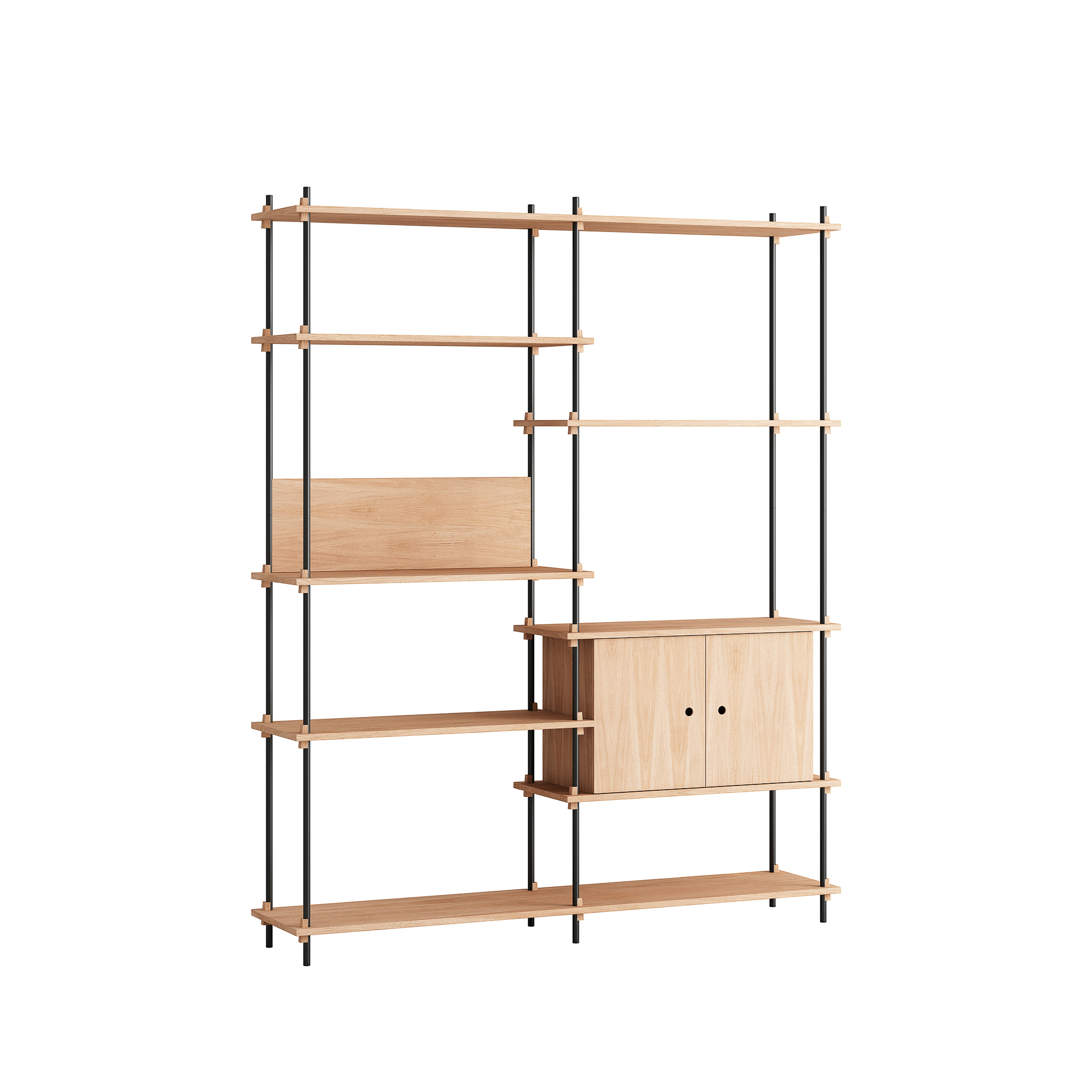 MOEBE // SHELVING SYSTEM - S.200.2.C | 200CM x 163CM |  OAK SHELVES |  BLACK LEGS